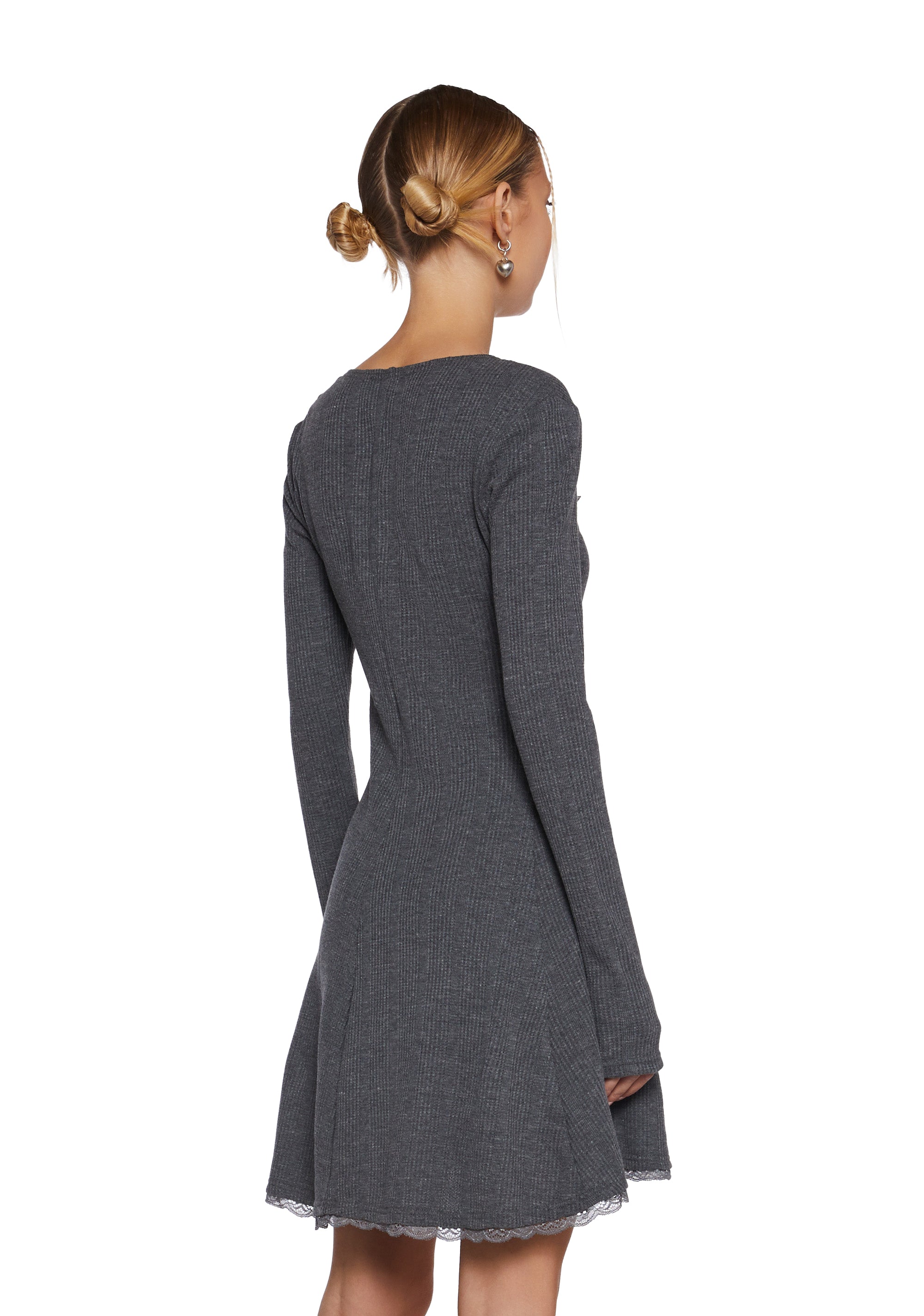 Mid Century Date Thermal Dress  - Gray