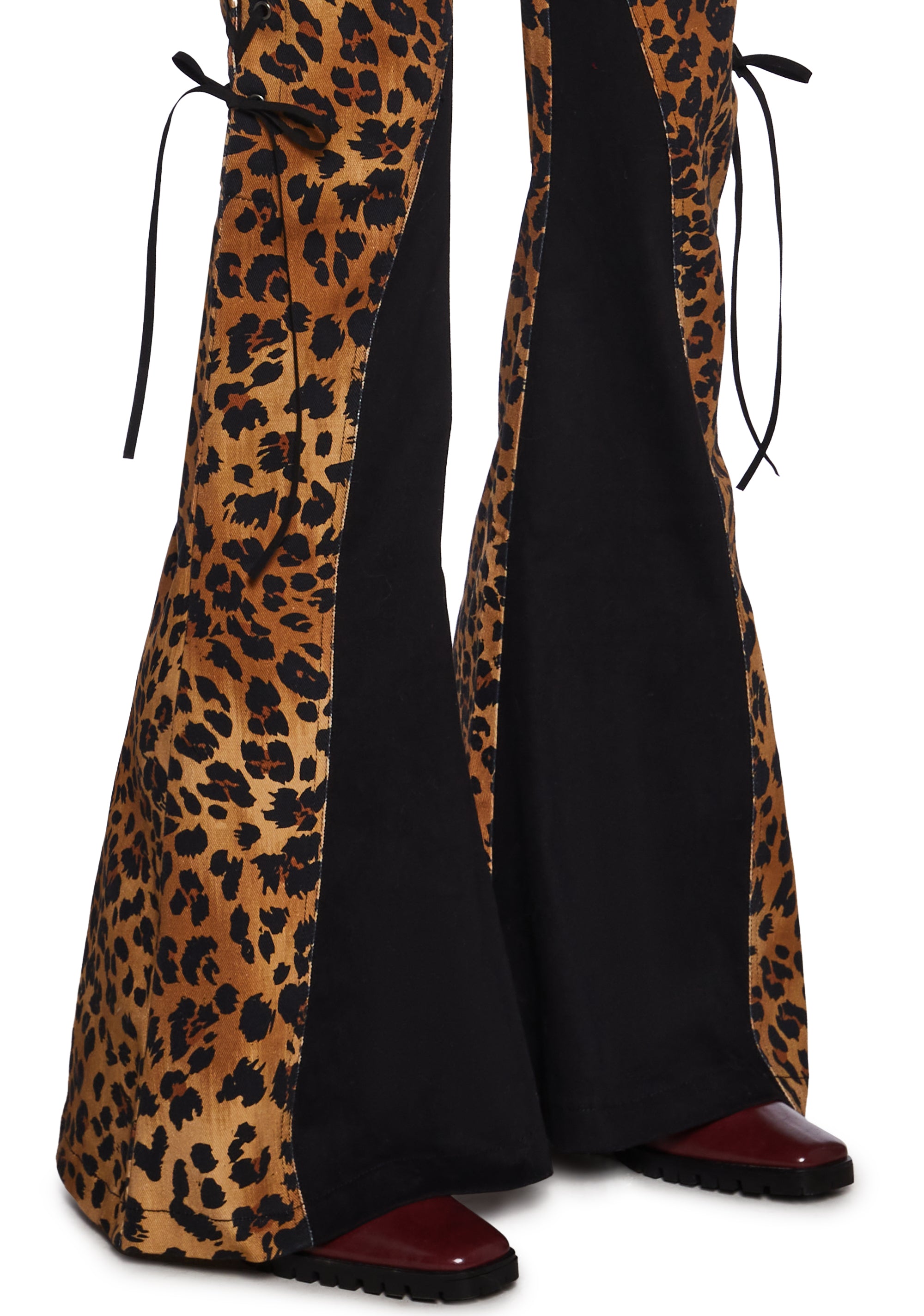 Leopard Print Denim Lace-Up Flare Pants Current Mood