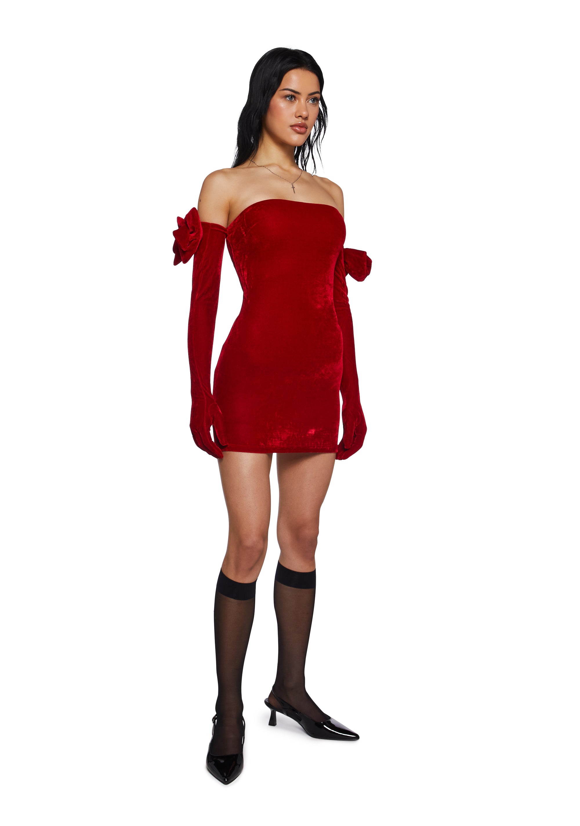 Womens Velour Mini Dress And Glove Set Sugar Thrillz Red – Dolls