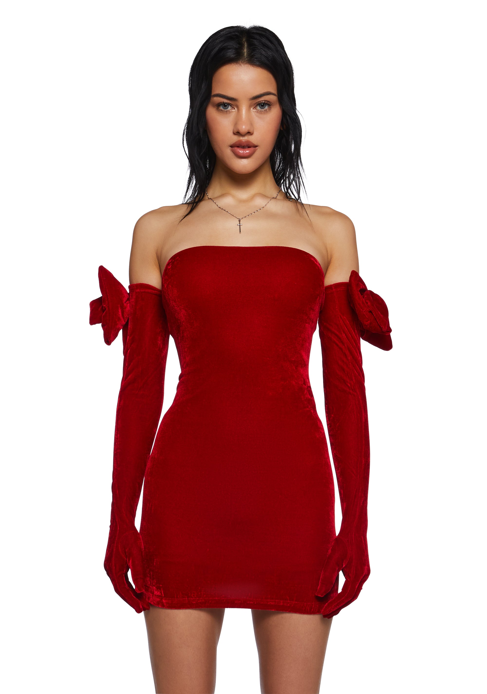 Womens Velour Mini Dress And Glove Set Sugar Thrillz - Red Dolls Kill Womens Velour Mini Dress And Glove Set Sugar Thrillz - Red Dolls Kill