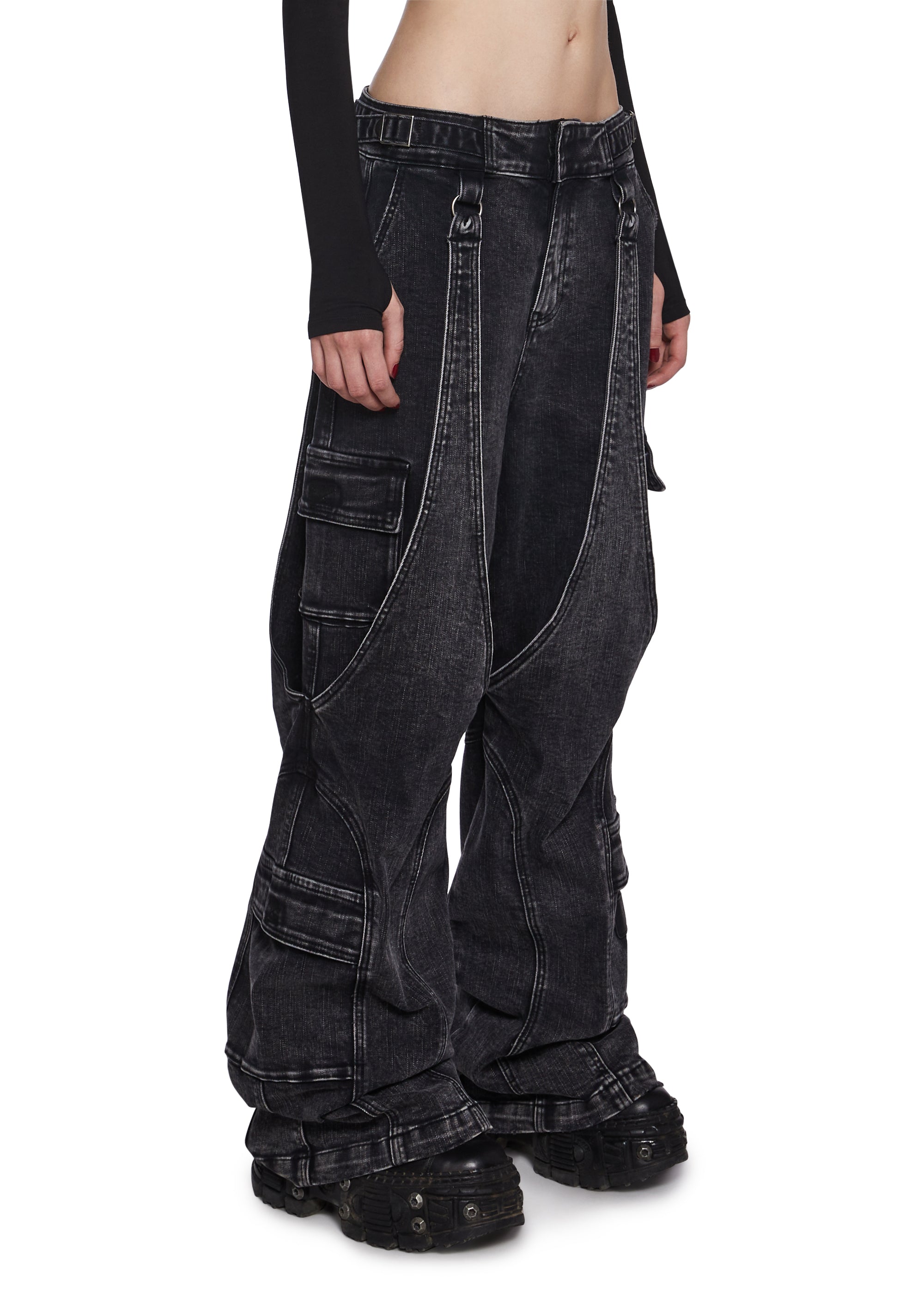 パンツ Y2K archive MCM black wide slacks sullen Ethbox Y2K Jeans Gothic Multi Pocket Loose Wide Leg Workwear