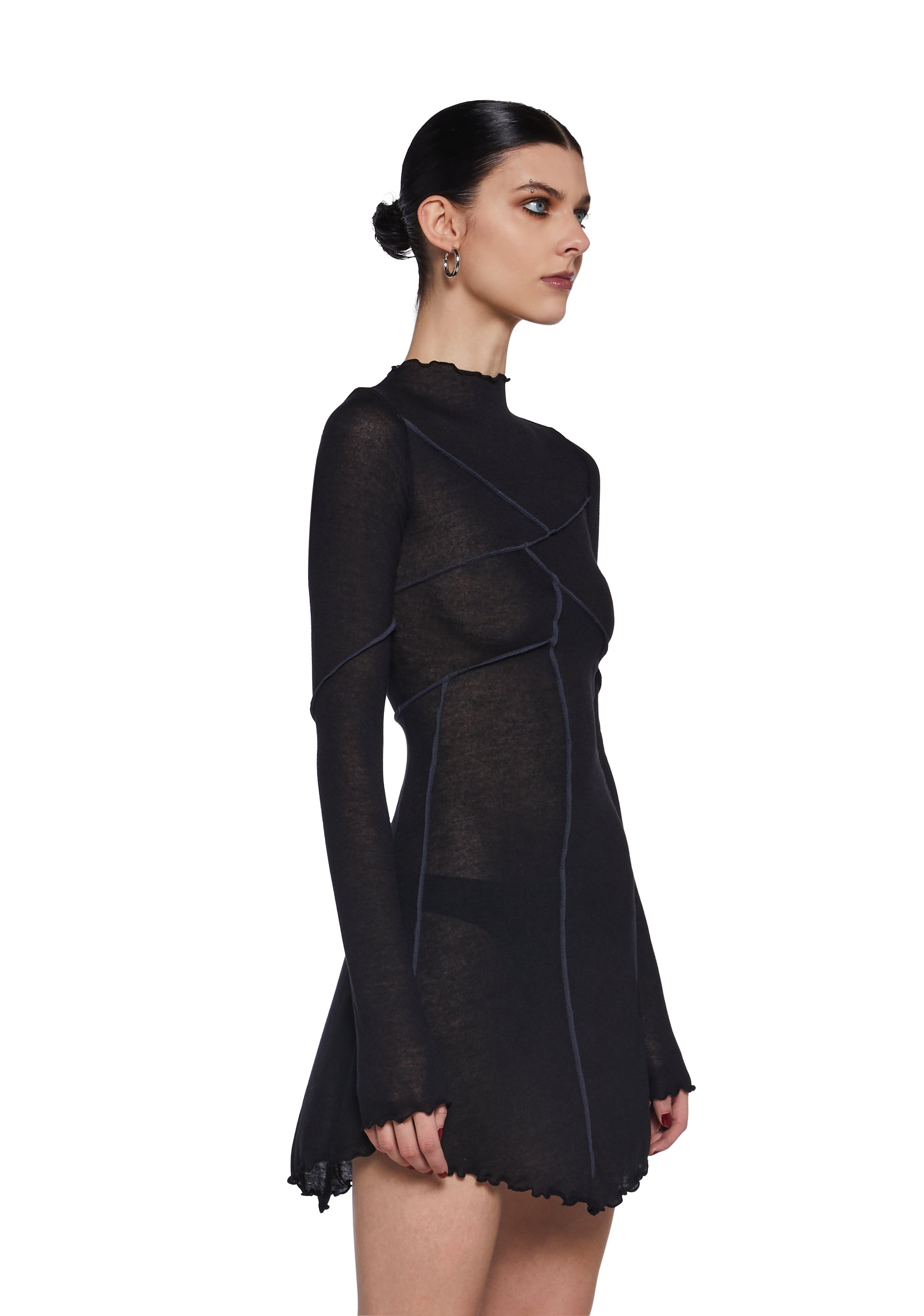 Warp Seamed Asymmetrical Mini Dress