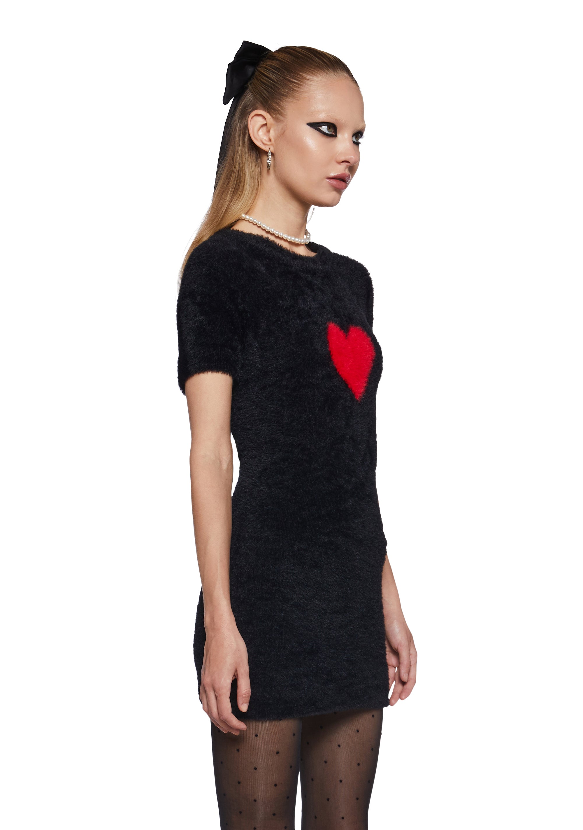 Womens Fuzzy Heart Graphic Bodycon Mini Dress Sugar Thrillz