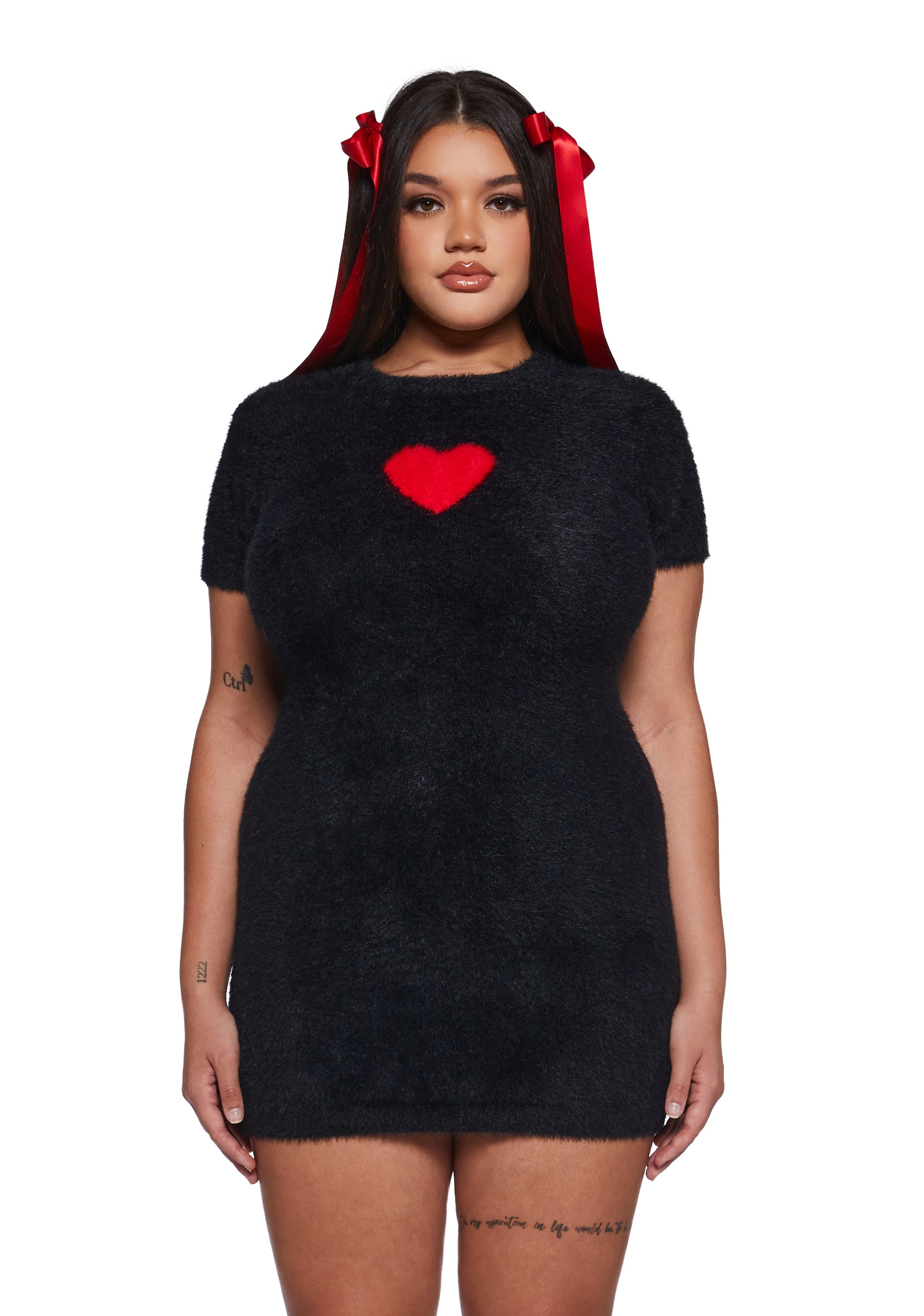 Womens Fuzzy Heart Graphic Bodycon Mini Dress Sugar Thrillz