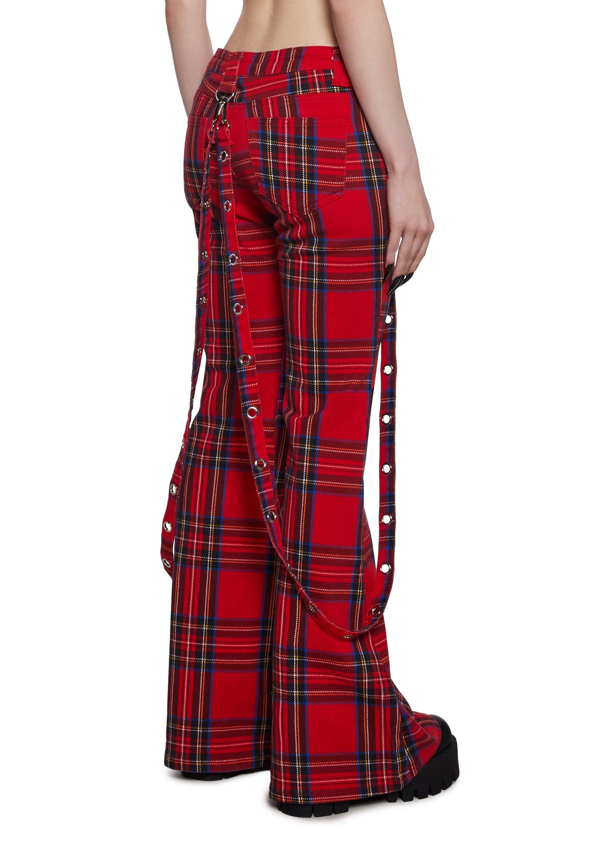 Girls Tartan Jeans Punk The Grave Girls Low Rise Skinny Flared