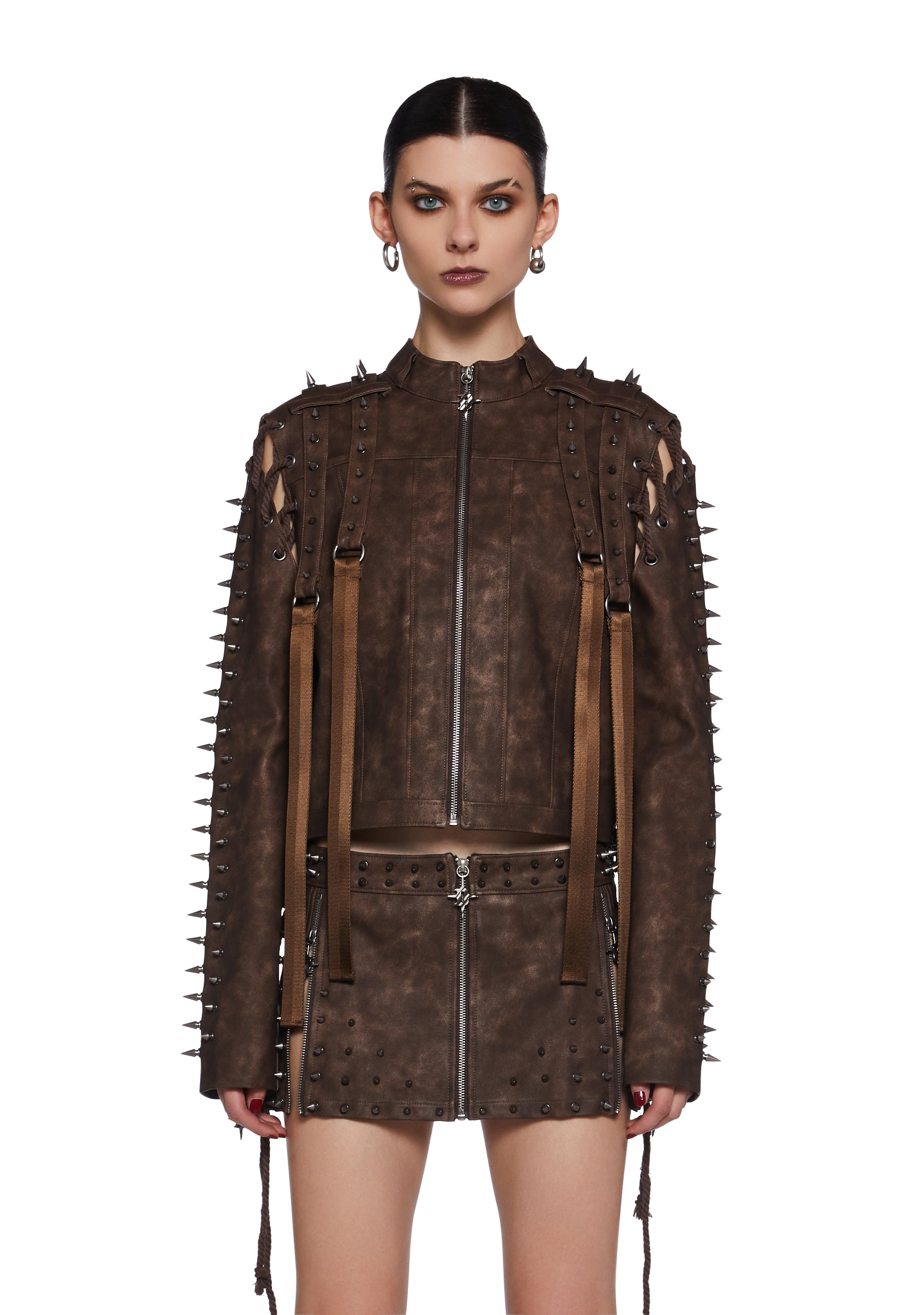 Warp Spiked Jacket With Lace Up Sleeves (Fairfax) – Dolls Kill