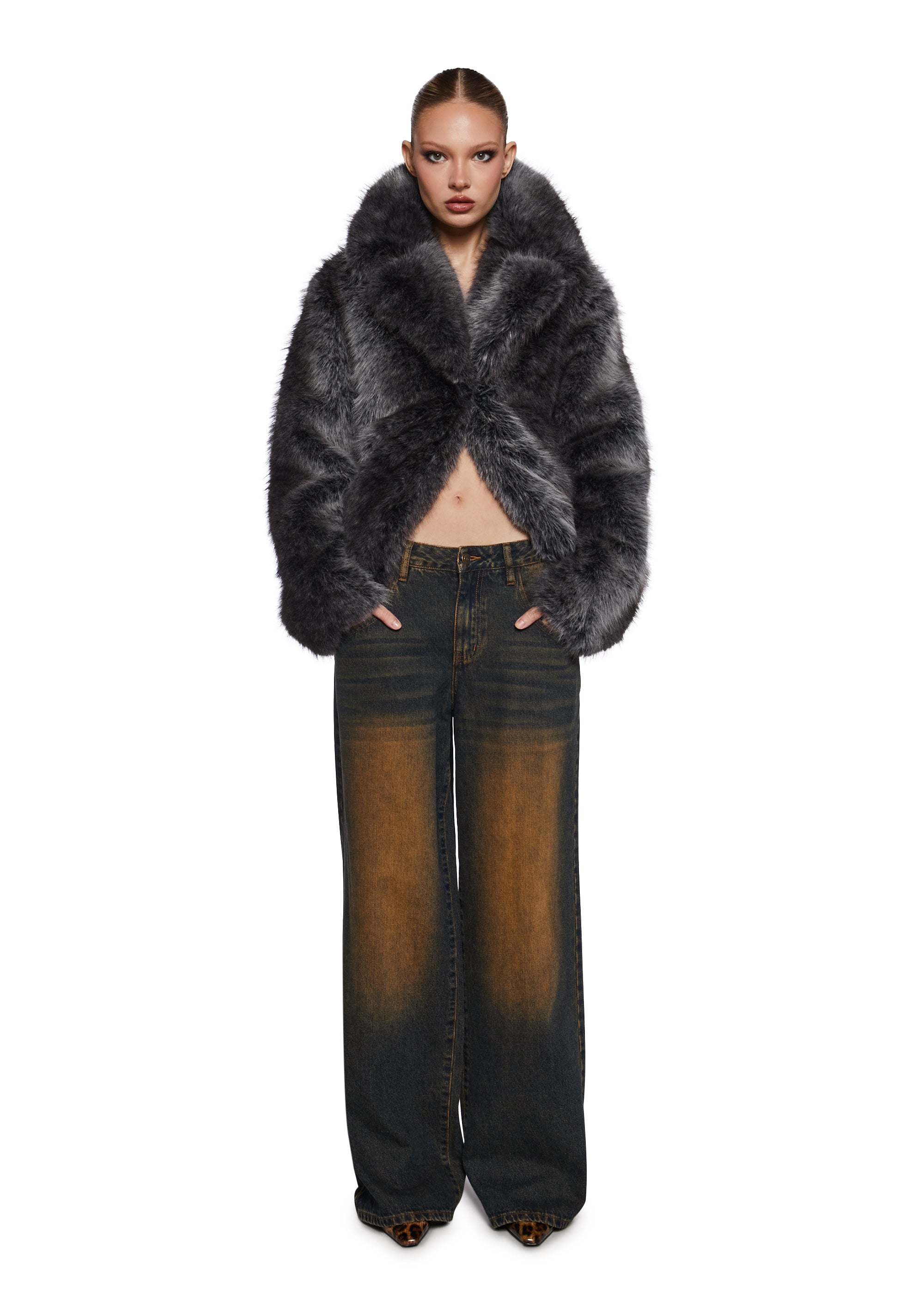 Womens Sexy Fox Faux Fur Coat Y2K Generation Kiss - Brown – Dolls Kill