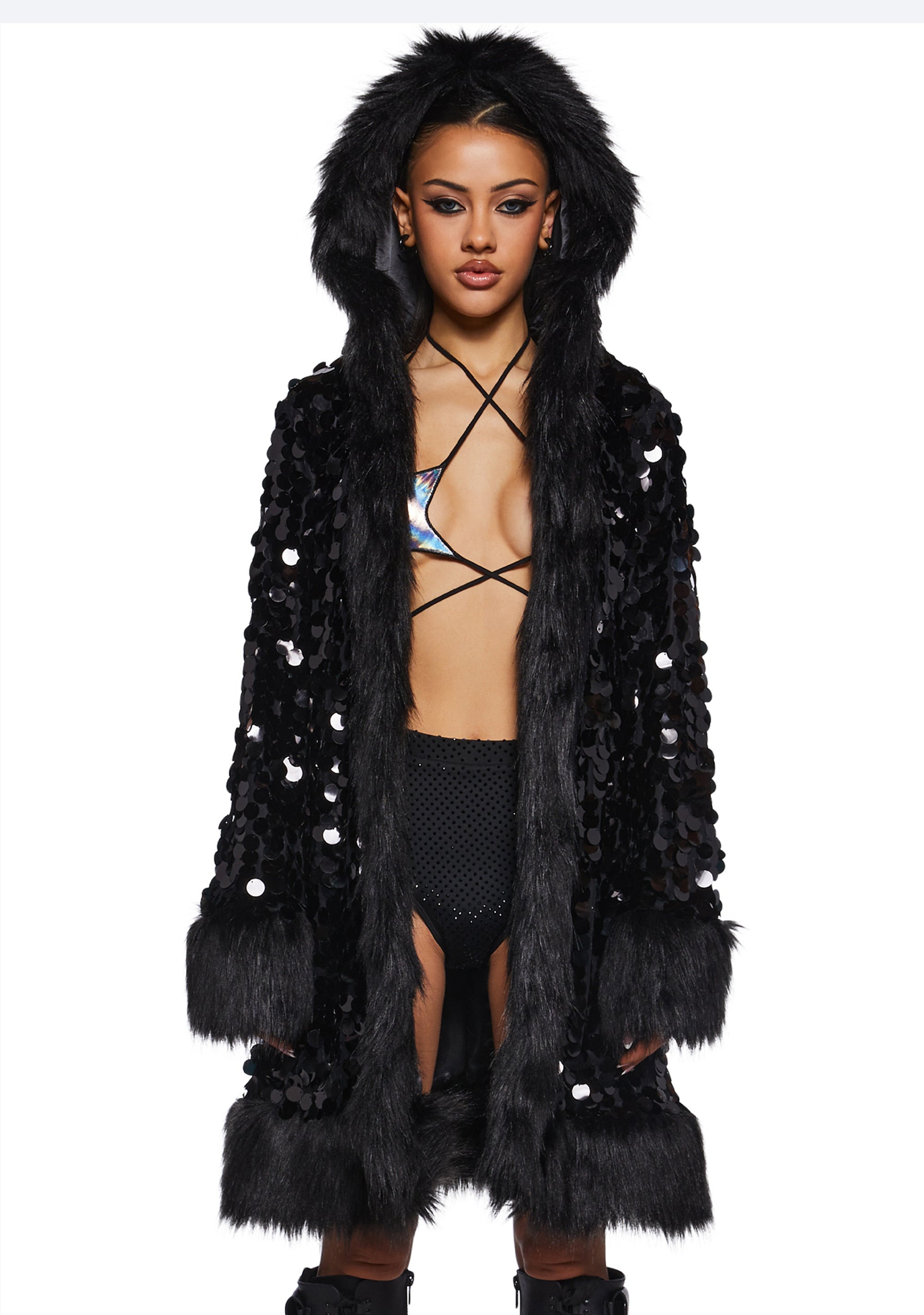 FEKETE “HOODED GLITTER MUFFLER” FEKETE HOODED GLITTER MUFFLERラメフーディーマフラー