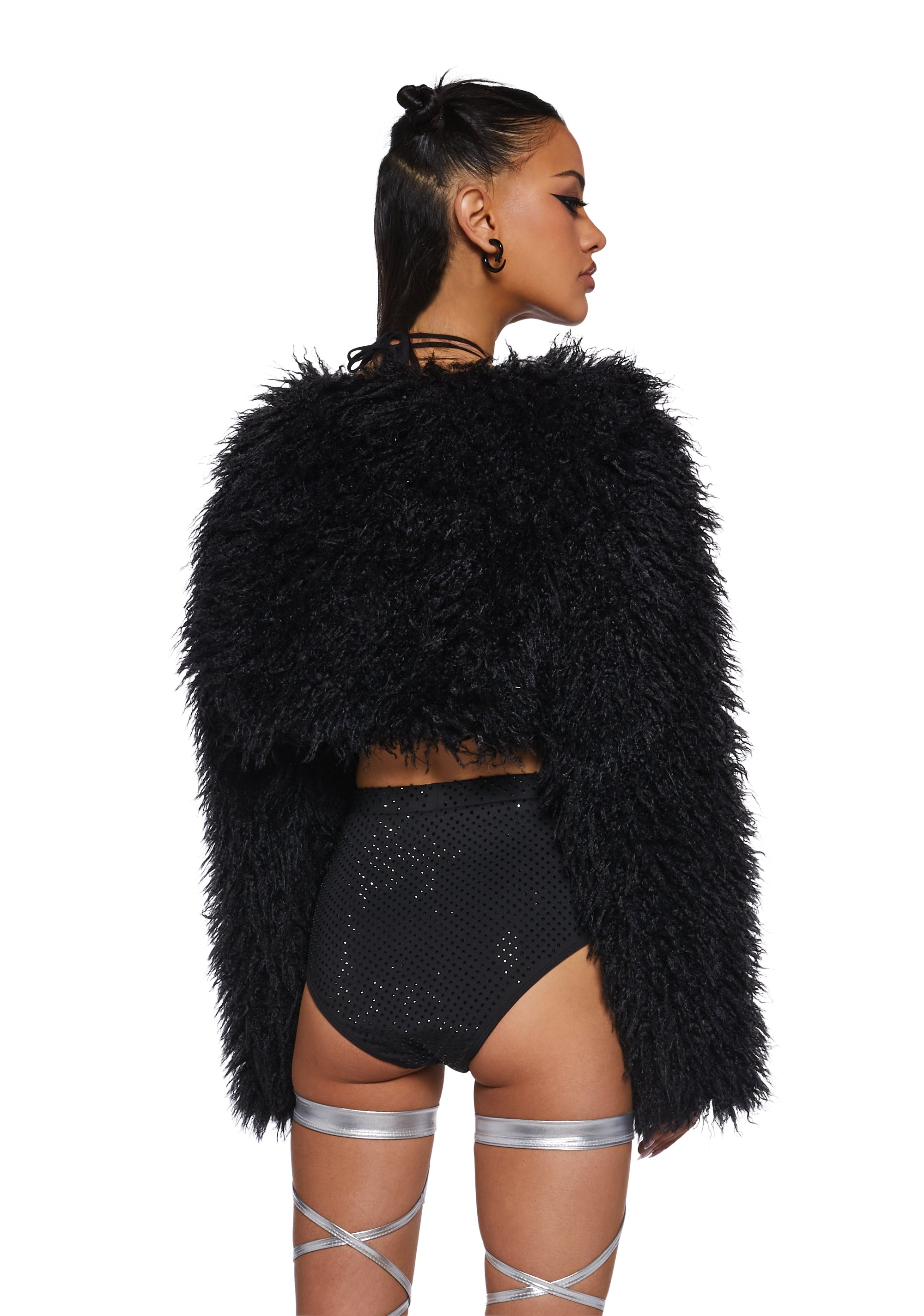 Shaggy Faux Fur Long Sleeve Shrug Club Exx Black – Dolls Kill