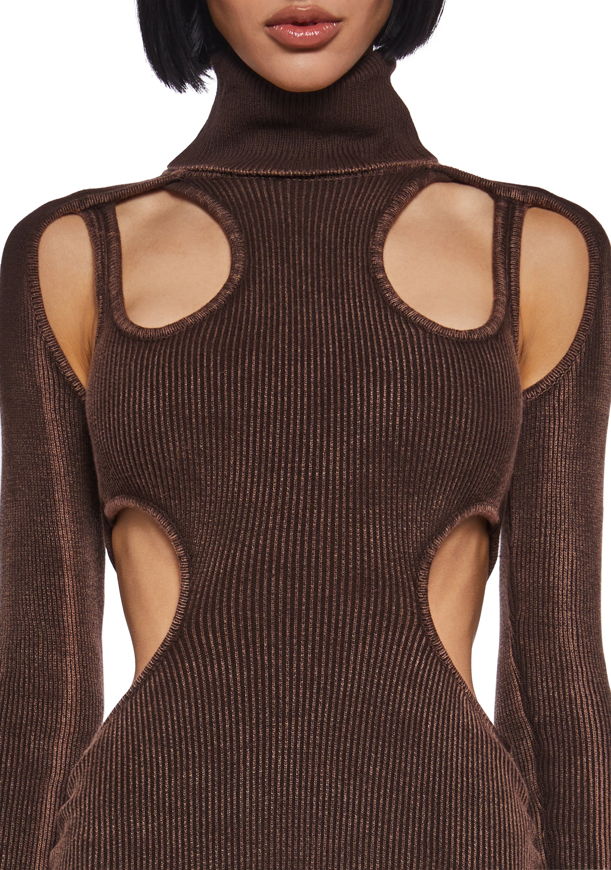 Stretchy Washed Ribbed Knit Long Sleeve Turtleneck Bodycon Dress Darker Wavs - Brown Dolls Kill Stretchy Washed Ribbed Knit Long Sleeve Turtleneck Bodycon Dress Darker Wavs - Brown Dolls Kill