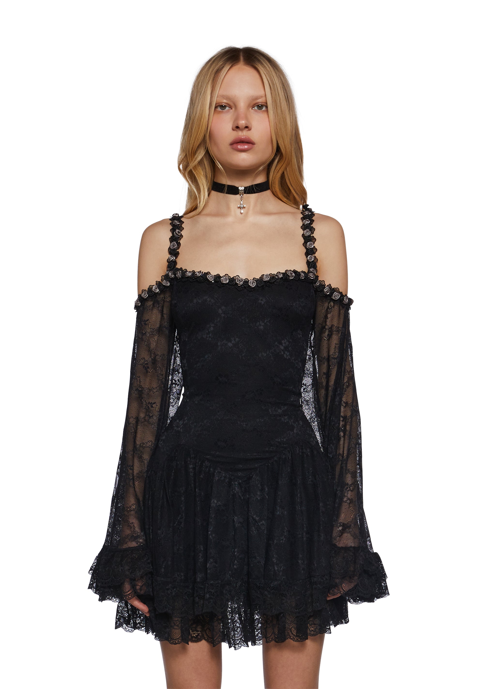 Stretchy Floral Lace Tiered Ruffle Mini Dress Sugar Thrillz