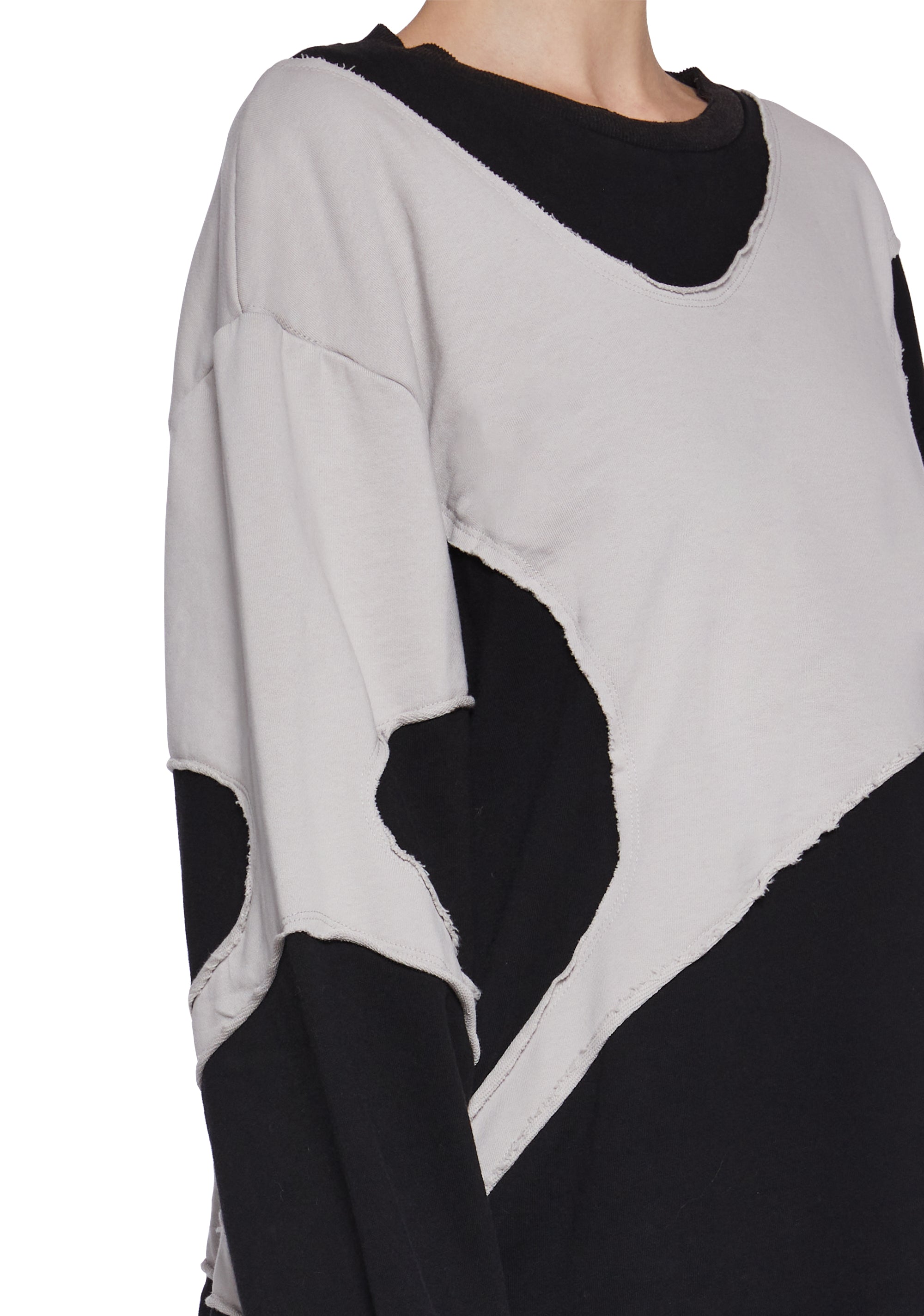 Washed Knit Mixed Fabric Graphic Pullover Crewneck