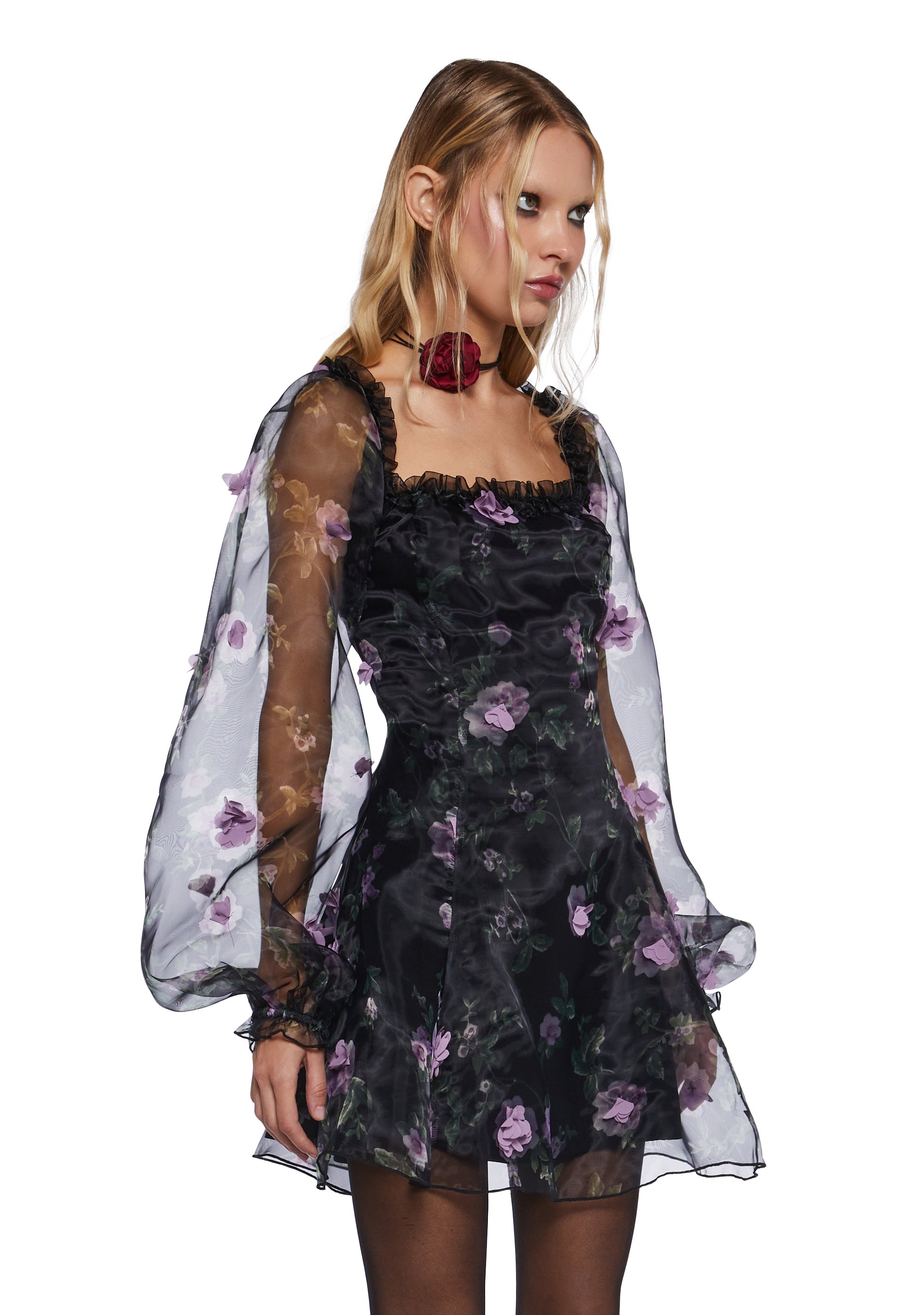 Girly Regencycore 3D Floral Applique Mini Dress Sugar Thrillz