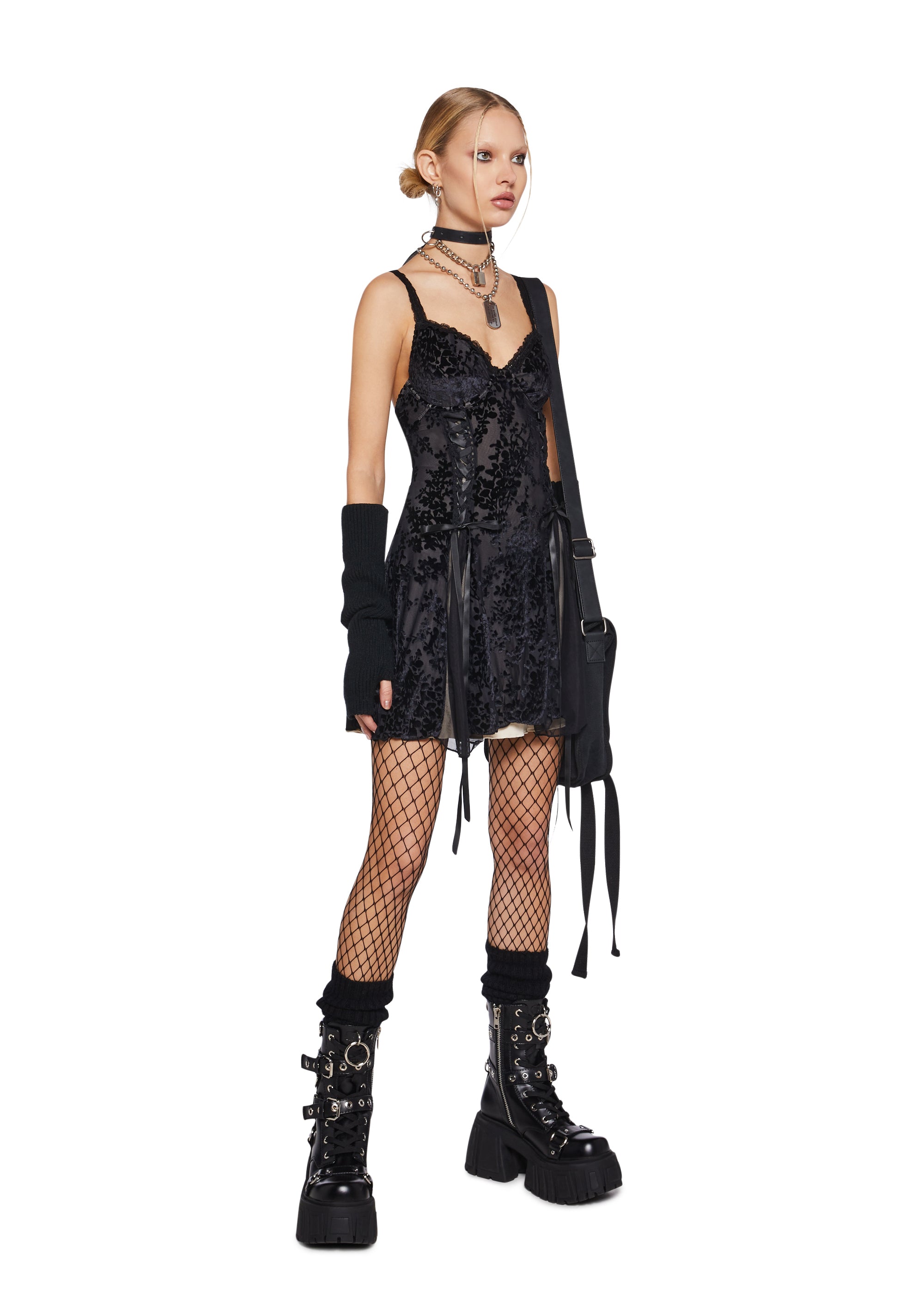 knee length dresses for ladies Mood Forever Mesh Lace-Up Mini Dress main image 0