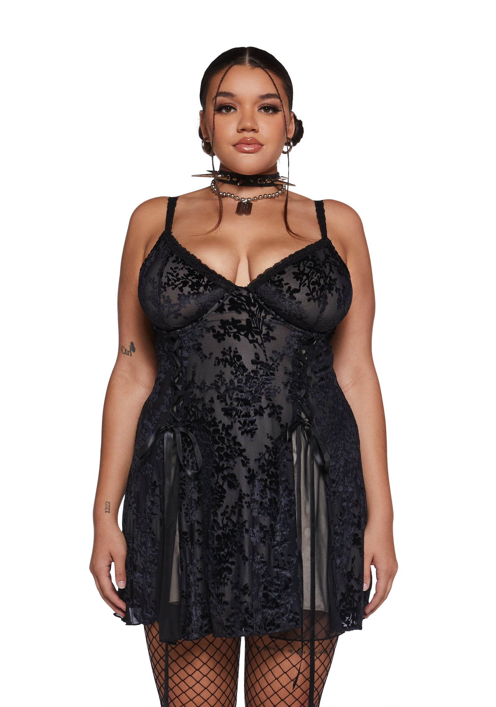 Womens Sexy Mesh Lace Velvet Burnout Mini Dress Current Mood