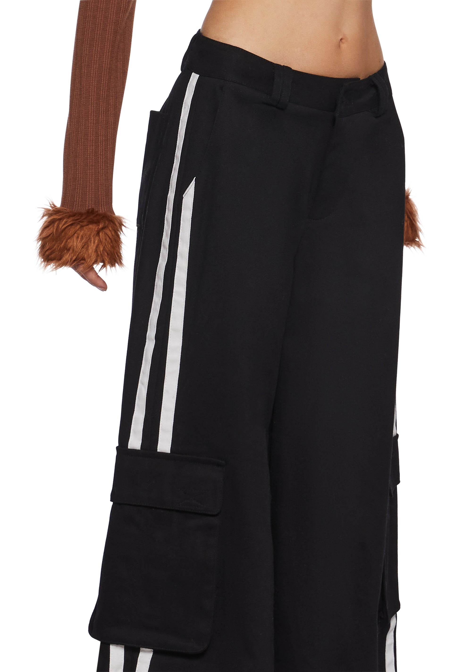 Twill Striped Wide Leg Cargo Pants Delia's - Black – Dolls Kill