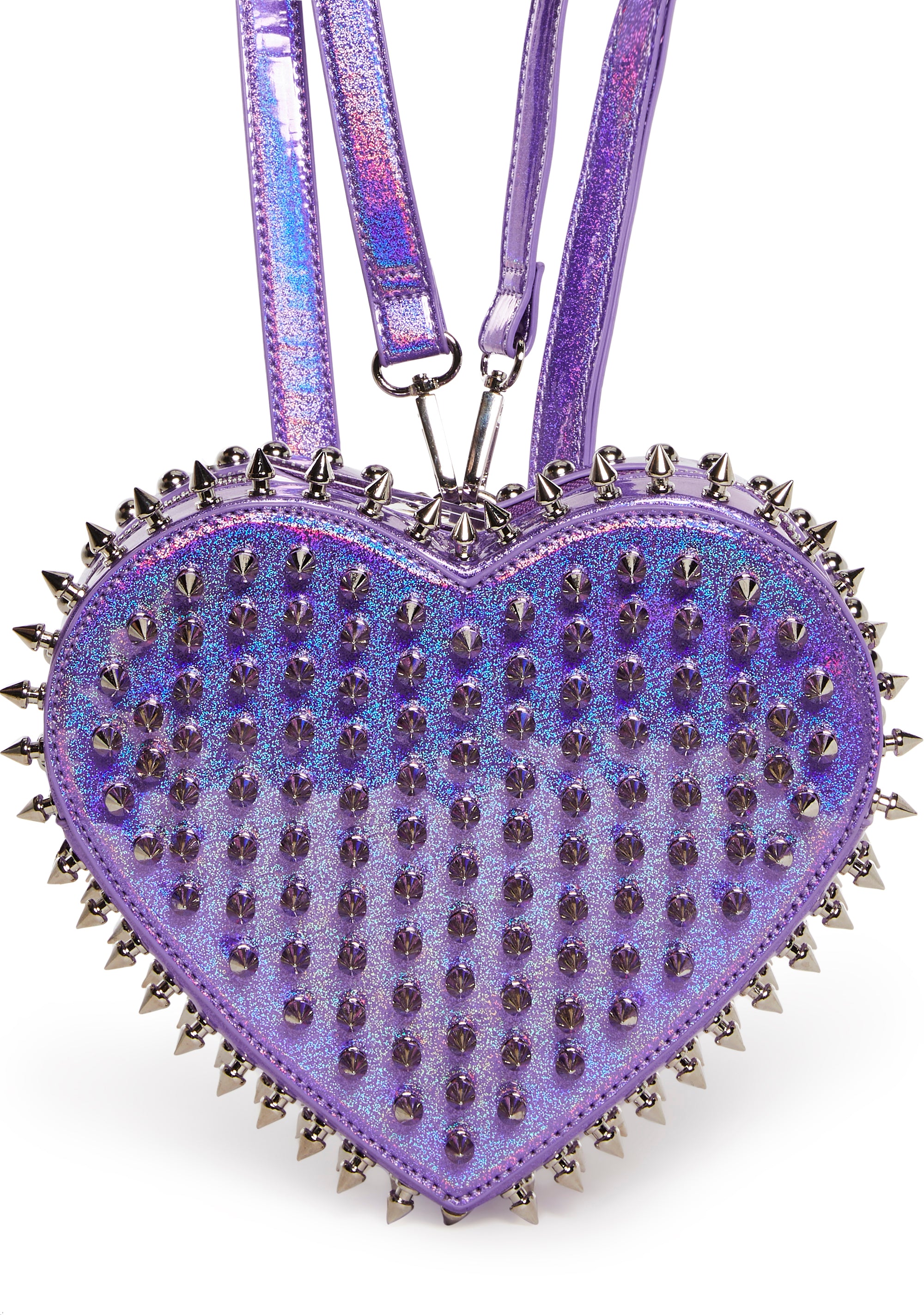 Patent Vegan Leather Holographic Stud Heart Backpack Club Exx