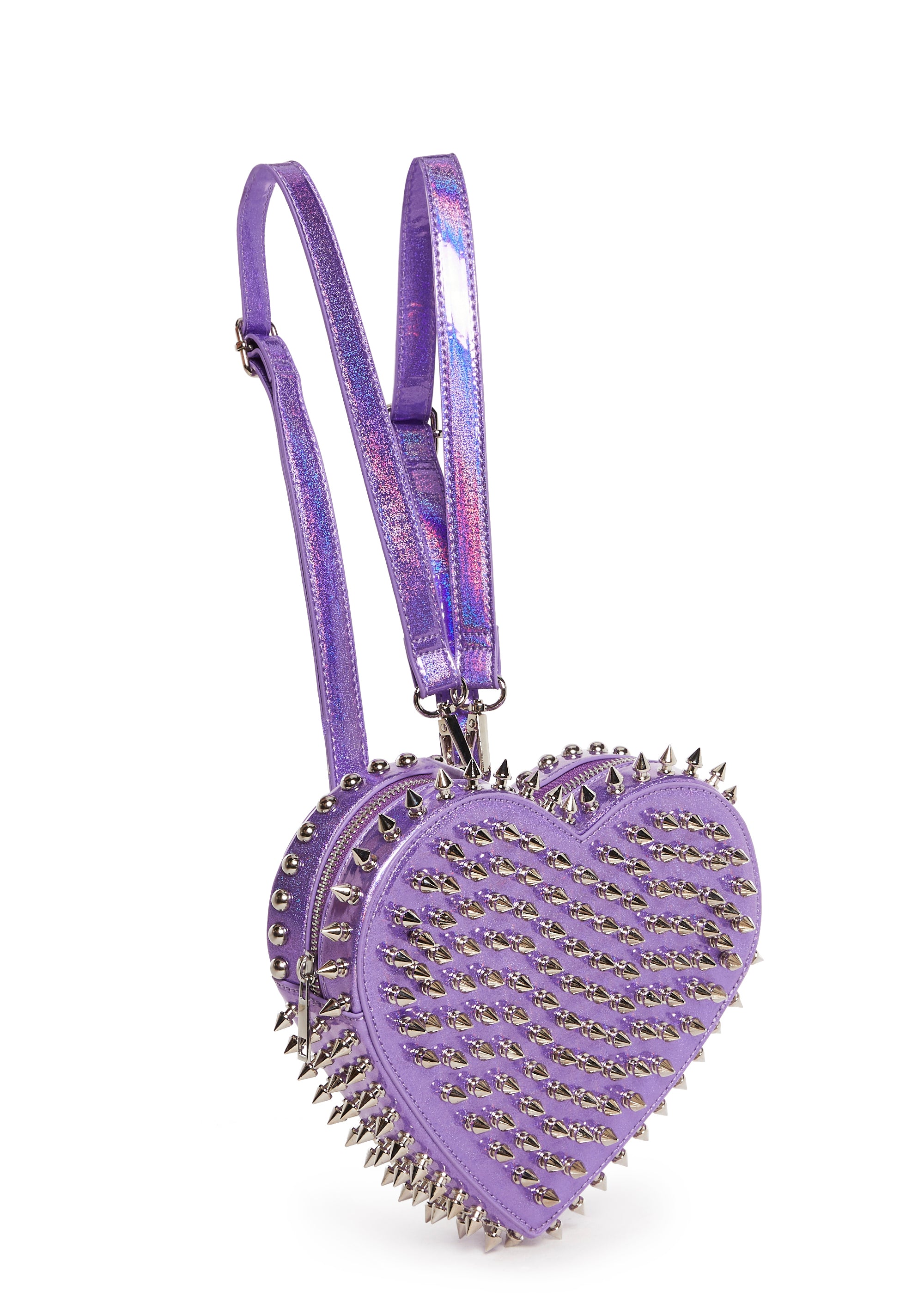 Patent Vegan Leather Holographic Stud Heart Backpack Club