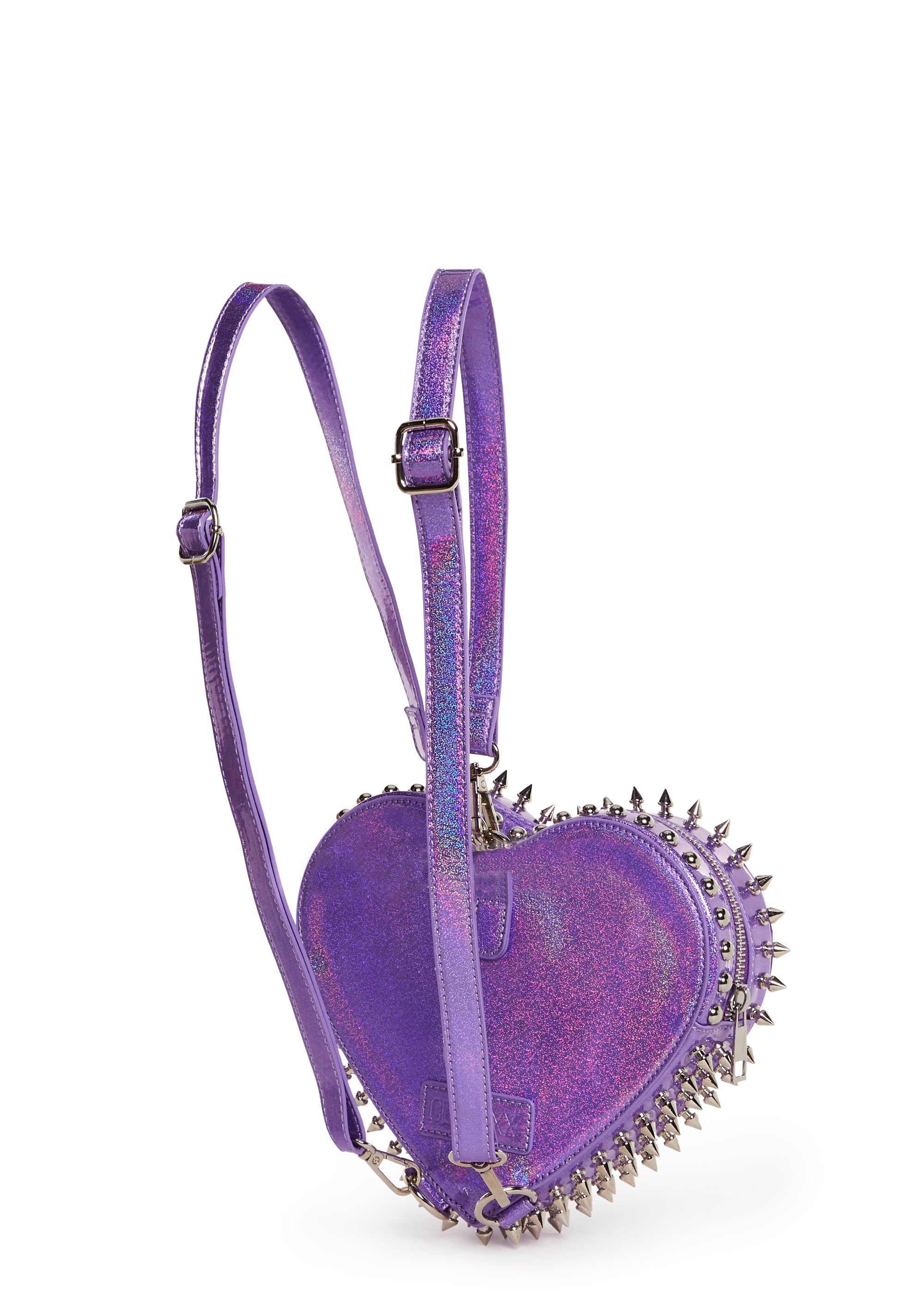 Patent Vegan Leather Holographic Stud Heart Backpack Club