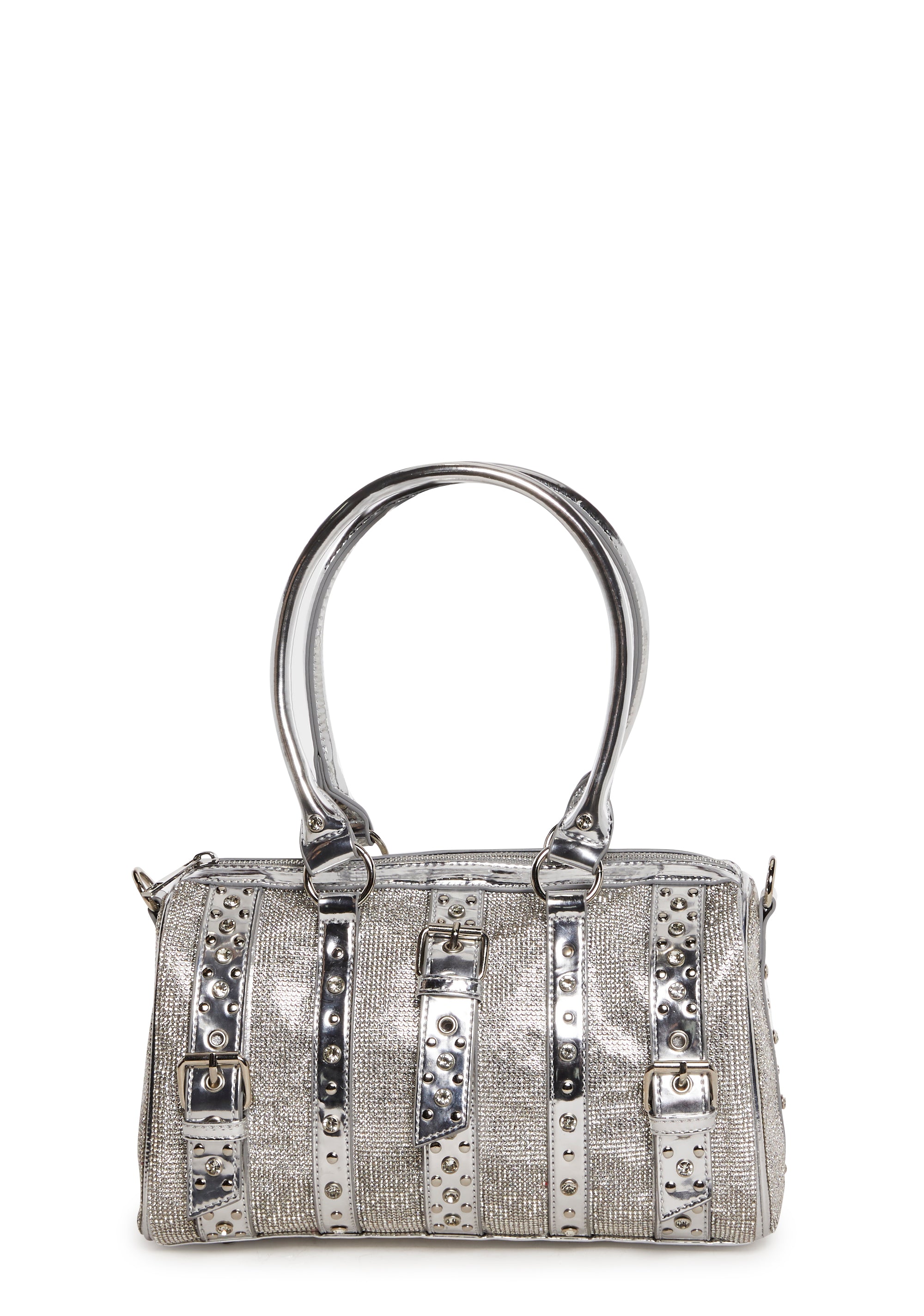 Vegan Leather Rhinestone Studded Mini Duffle Bag Current