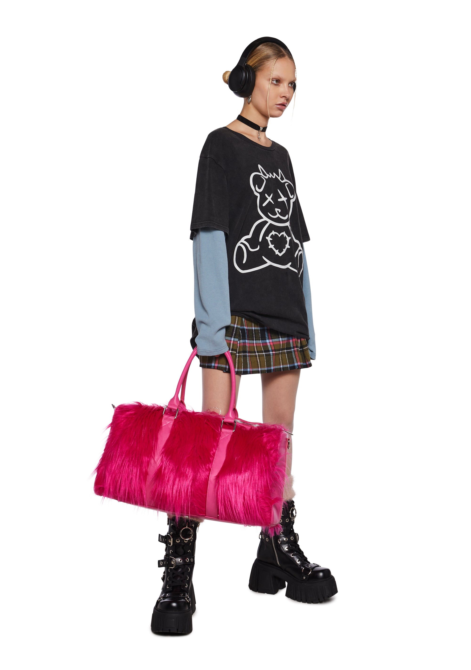 【DOLLS KILL】Case Of The Grumpies Fuzzy XXL Messenger Bag Delia's Elevated Indie Fuzzy Faux Fur XXL Messenger Tote Bag