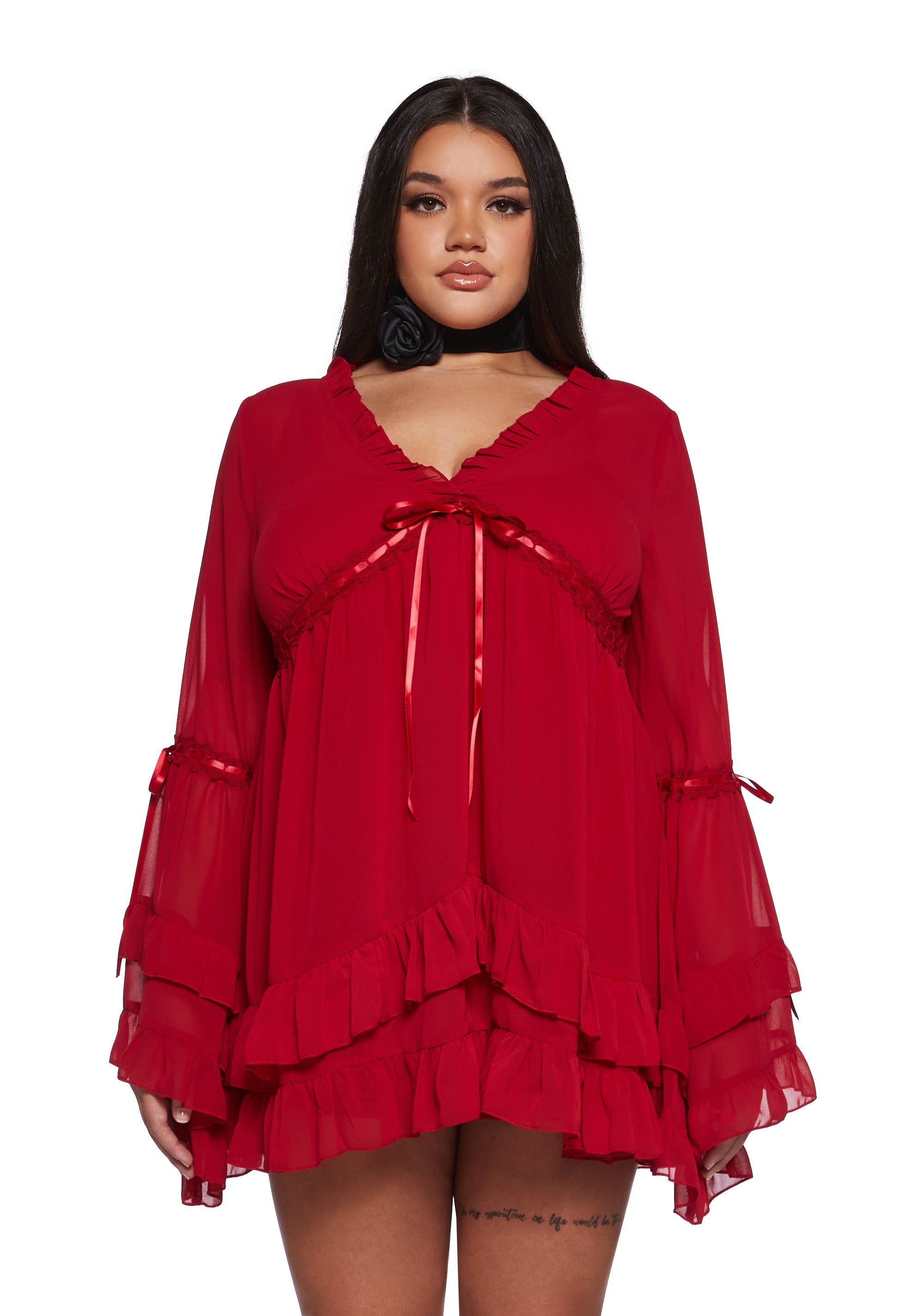 Womens Sexy Chiffon Mini Dress With Bell Sleeves Sugar Thrillz - Red Dolls Kill Womens Sexy Chiffon Mini Dress With Bell Sleeves Sugar Thrillz - Red Dolls Kill