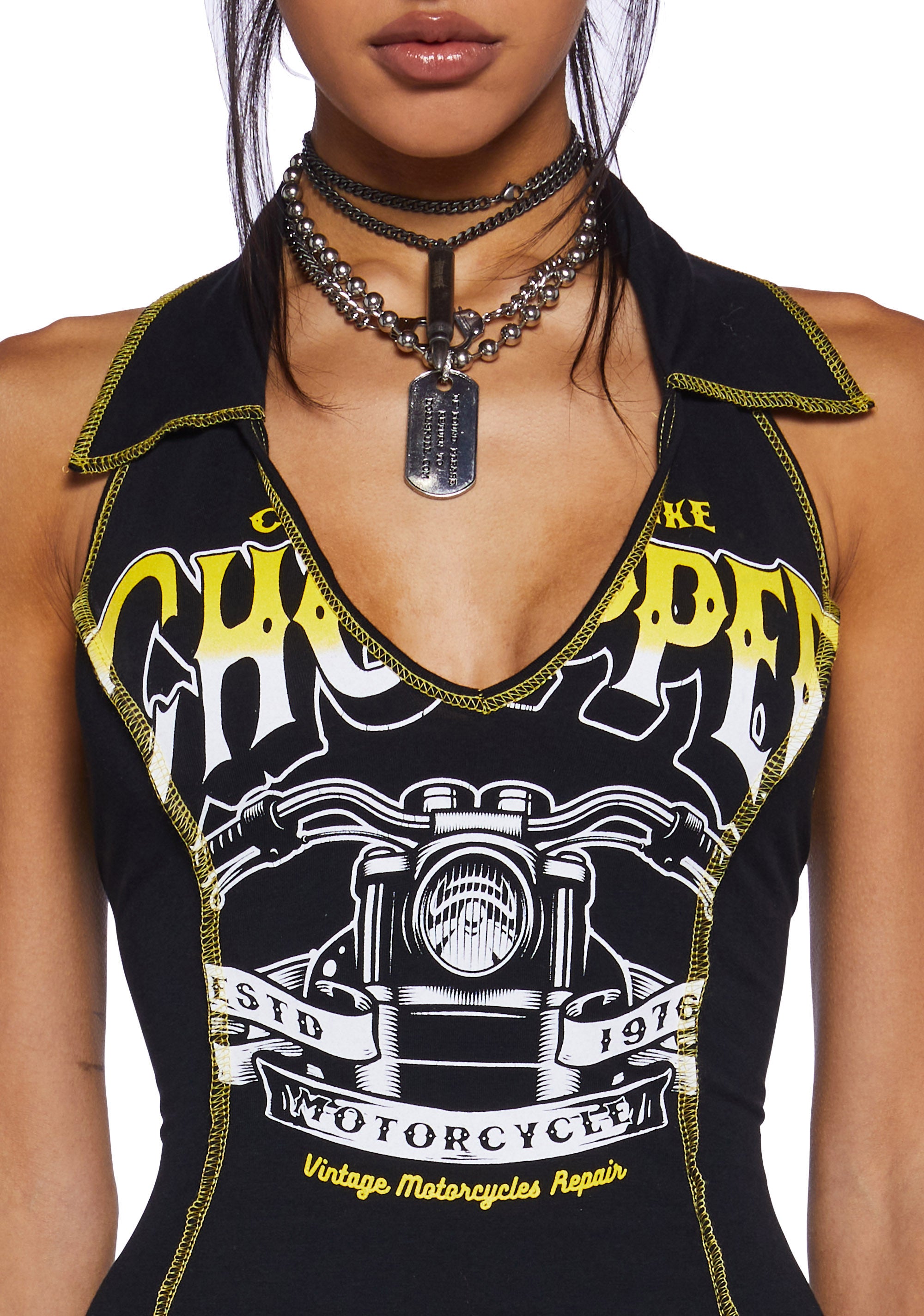 harley davidson mini dress Motorcycle Graphic Halter Mini Bodycon Dress