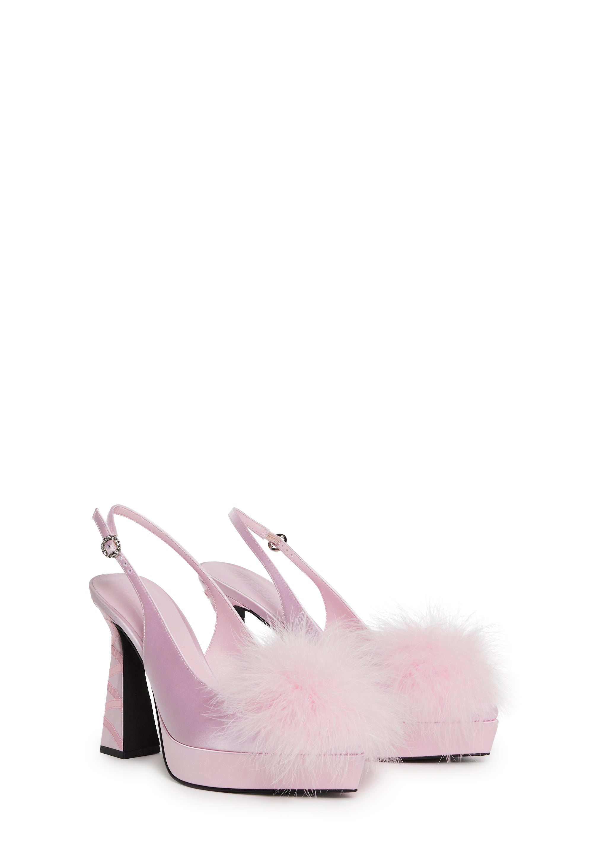 Satin Marabou Feather Ribbon Lace-Up Pointed Toe Heels Sugar