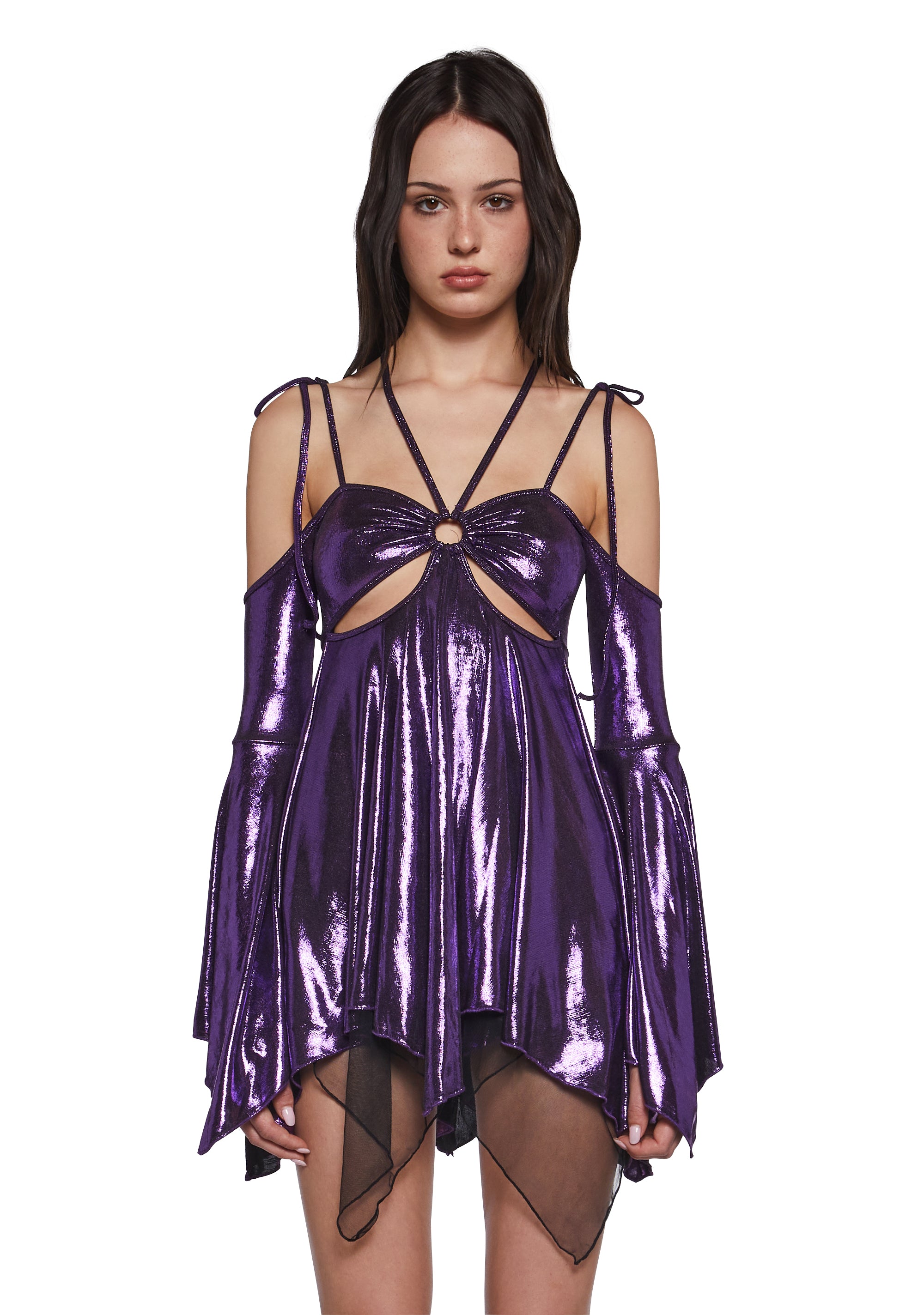 Womens Metallic Cut Out Mini Dress Club Exx