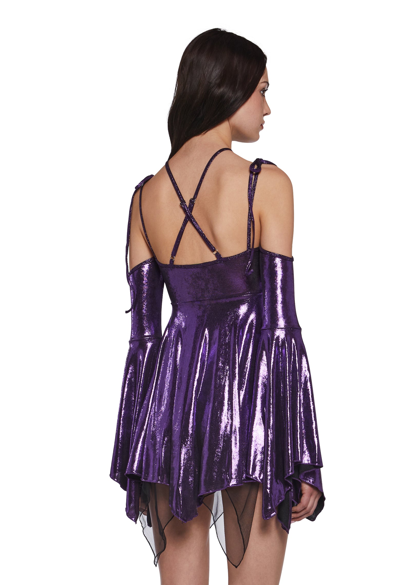 Womens Metallic Cut Out Mini Dress Club Exx