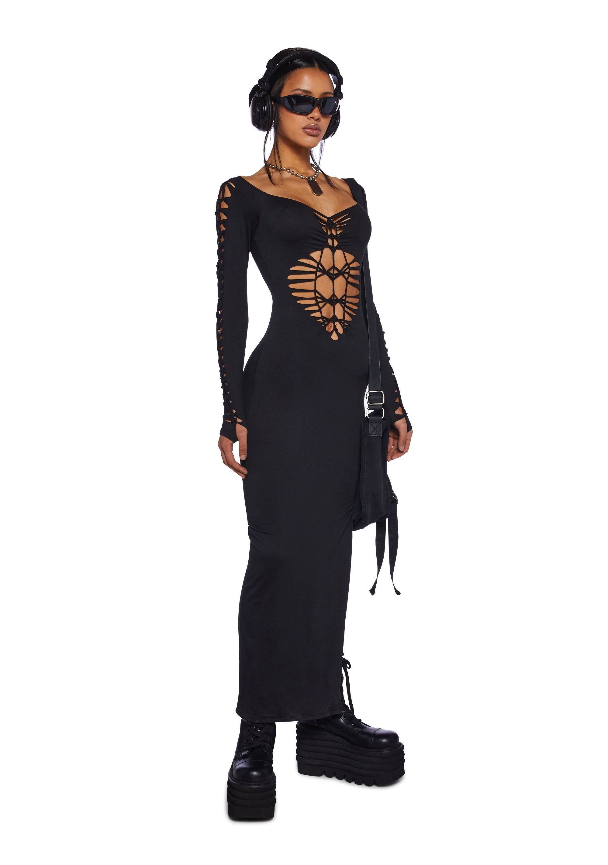 white christmas dresses Socialite Black One-Sleeve Cut-Out Maxi Dress – Club L London