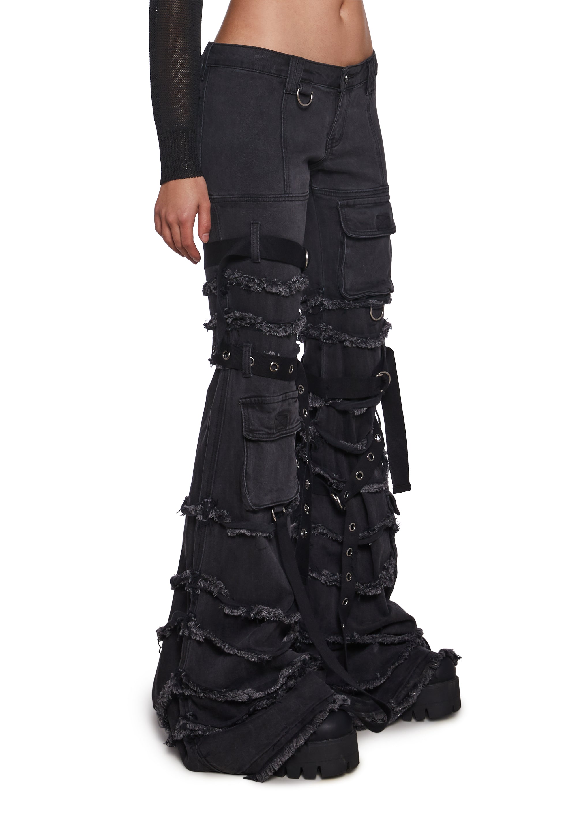 Womens Distressed Cargo Pants With Straps Dream Closet