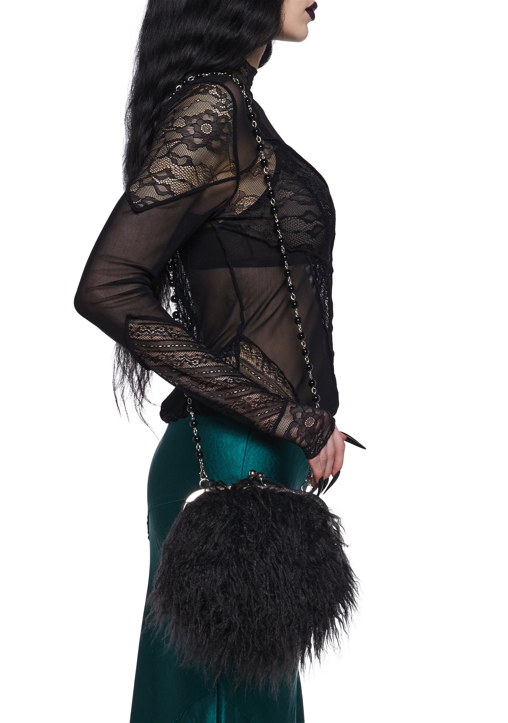 Faux Fur Rosary Shoulder Bag Widow - Black – Dolls Kill