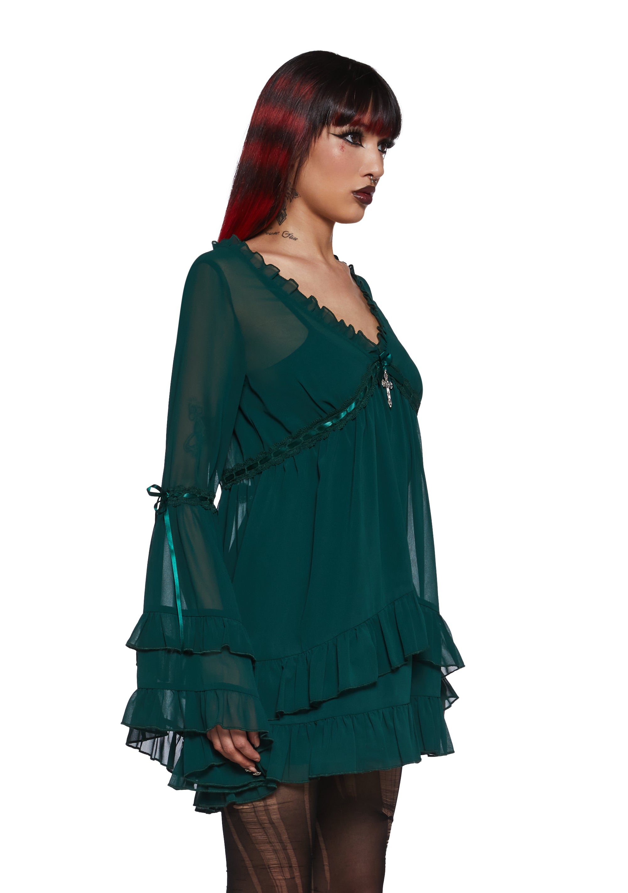 dollskill green dress Delia's by Dollskill Eyelet Mini Dress With Interlocking Ribbons