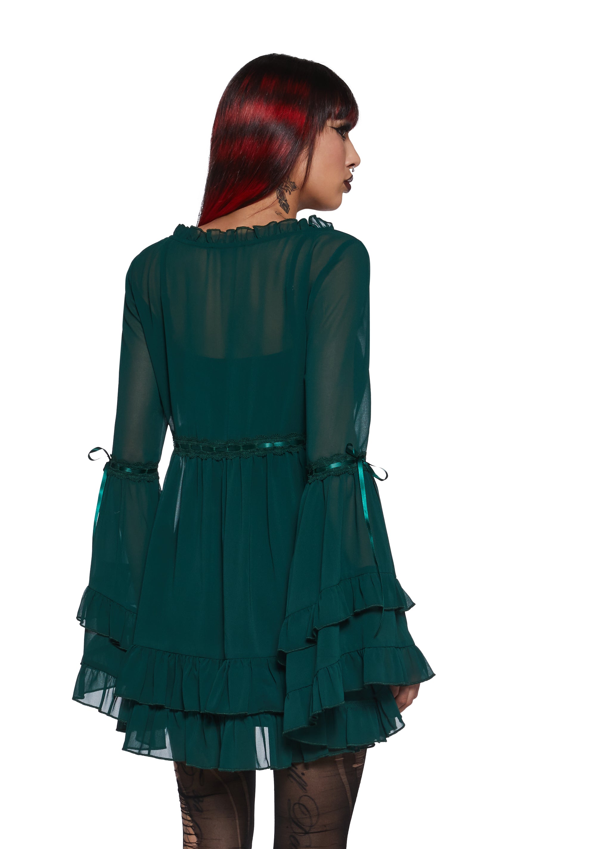 Womens Sexy Chiffon Mini Dress With Bell Sleeves Sugar Thrillz