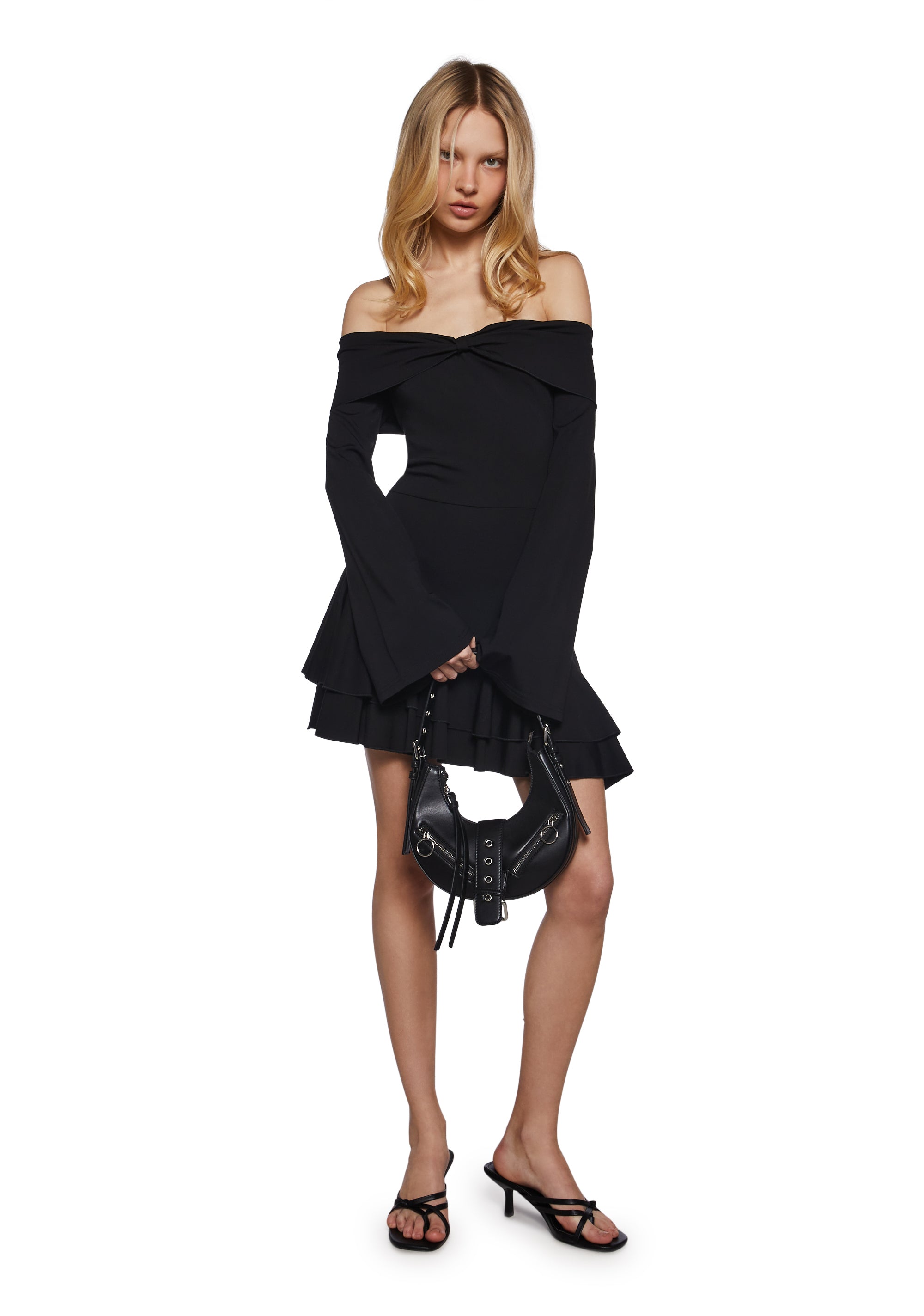 Womens Off The Shoulder Mini Dress With Ruffled Hem Sugar