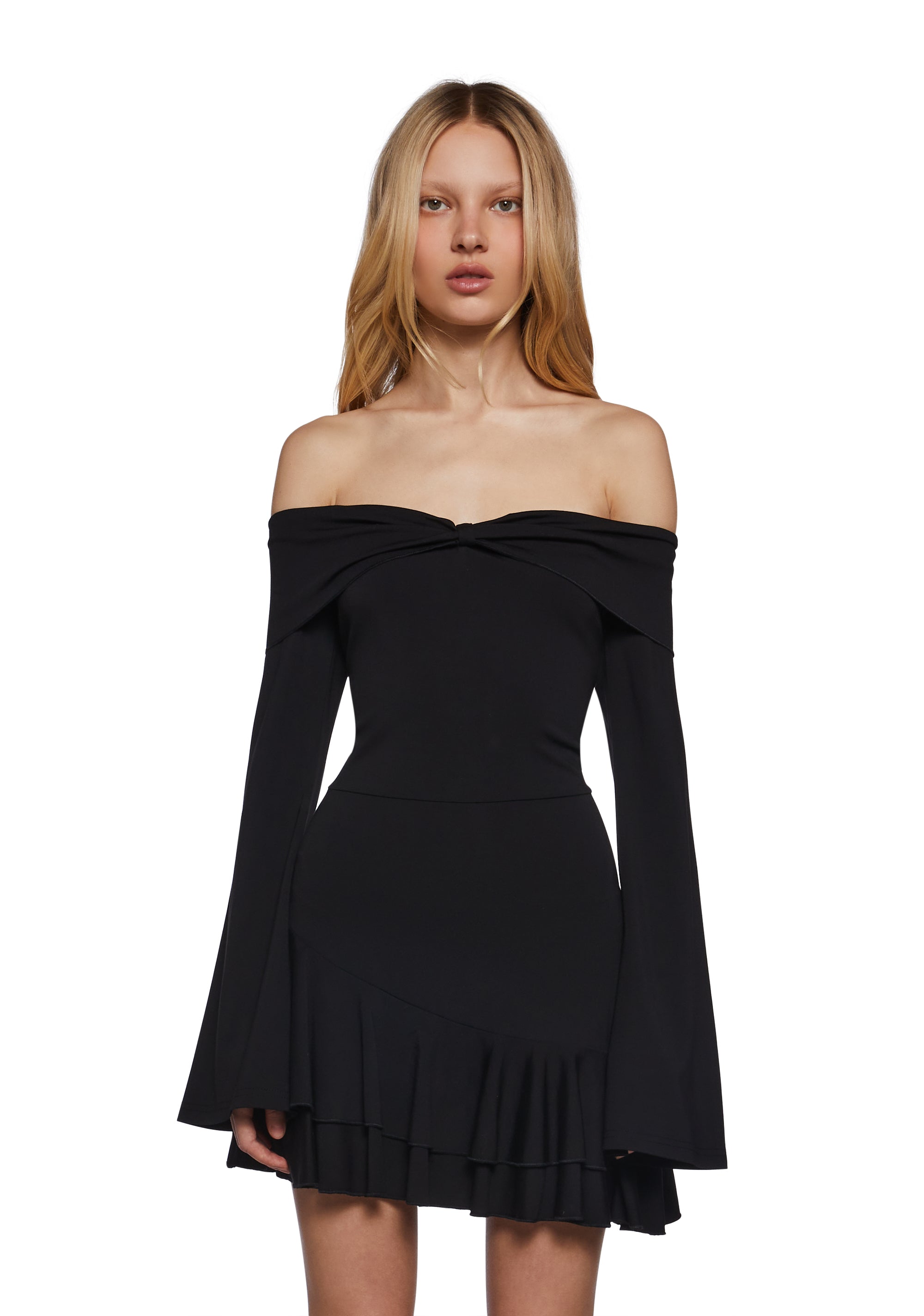 Womens Off The Shoulder Mini Dress With Ruffled Hem Sugar Thrillz