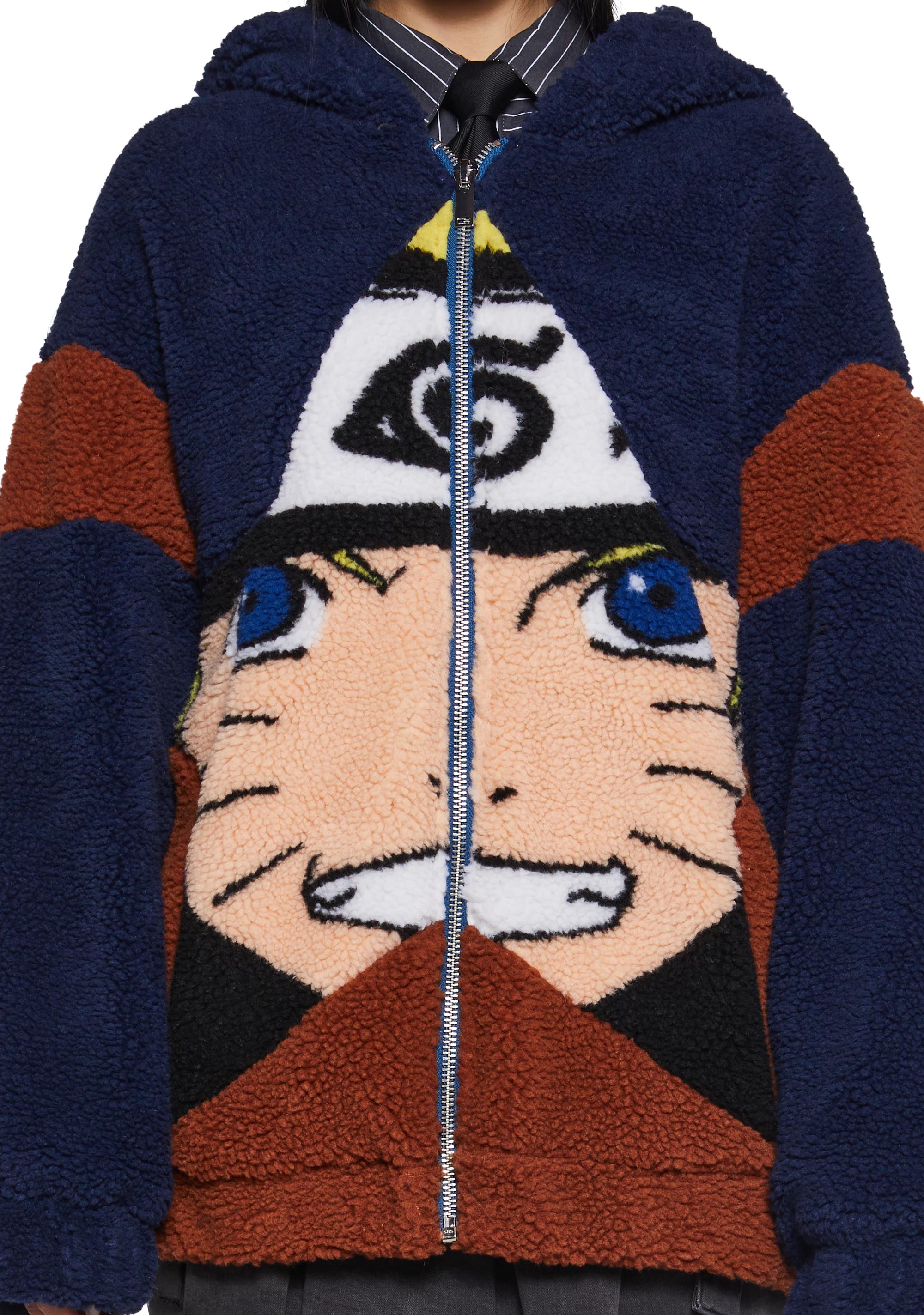 Dolls Kill x NARUTO SHIPPUDEN Colorblock Hooded Sherpa Jacket