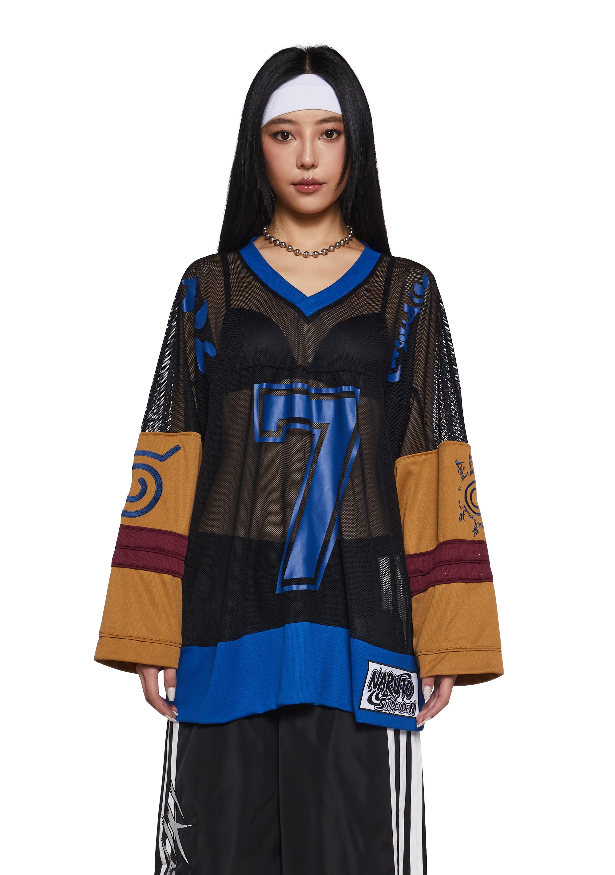 Dolls Kill x NARUTO SHIPPUDEN Team 7 Mesh Long Sleeve Jersey - Colorblock
