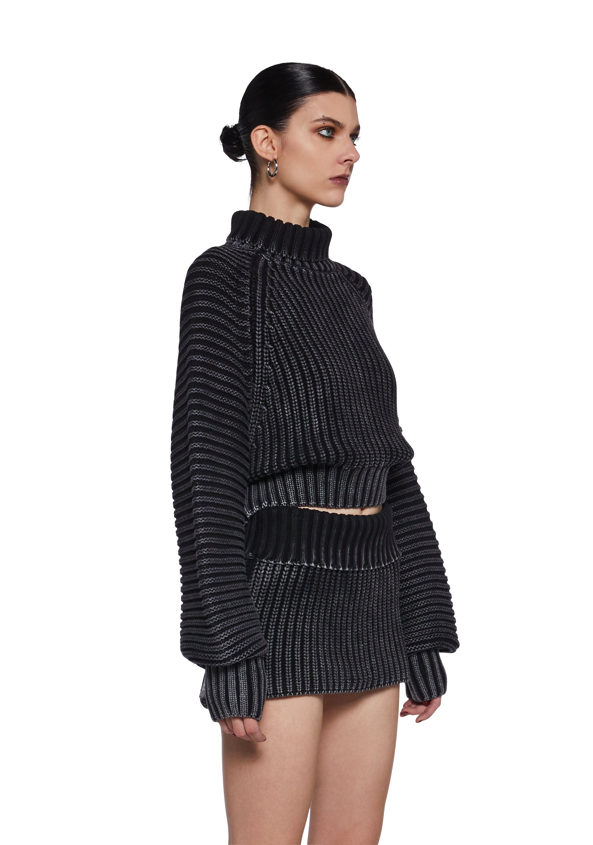 国産品 Womens Mineral Washed Chunky Knit Sweater Darker Wavs - Gray トップス