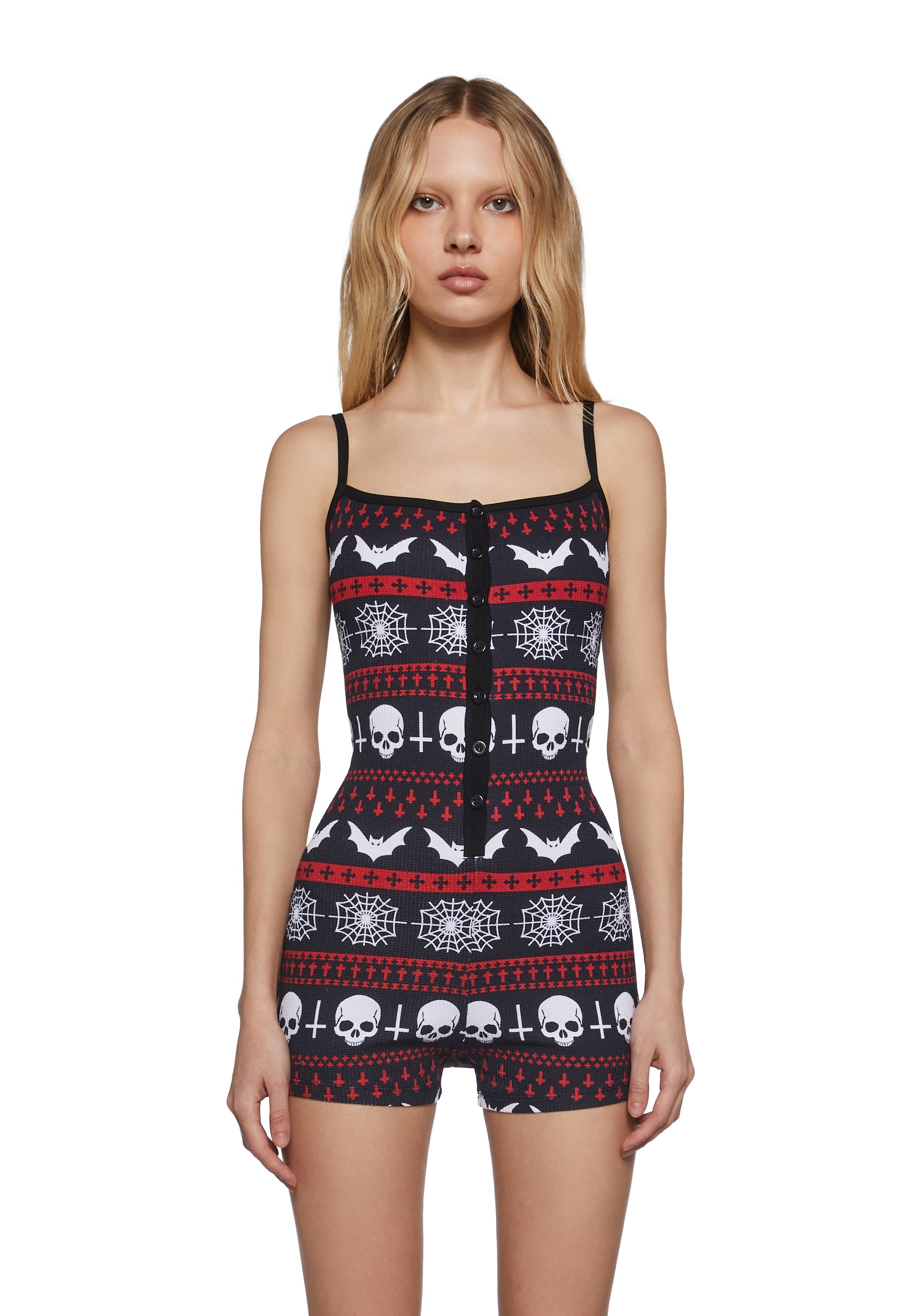 Womens Spooky Fairisle Thermal Romper Widow - Black – Dolls Kill