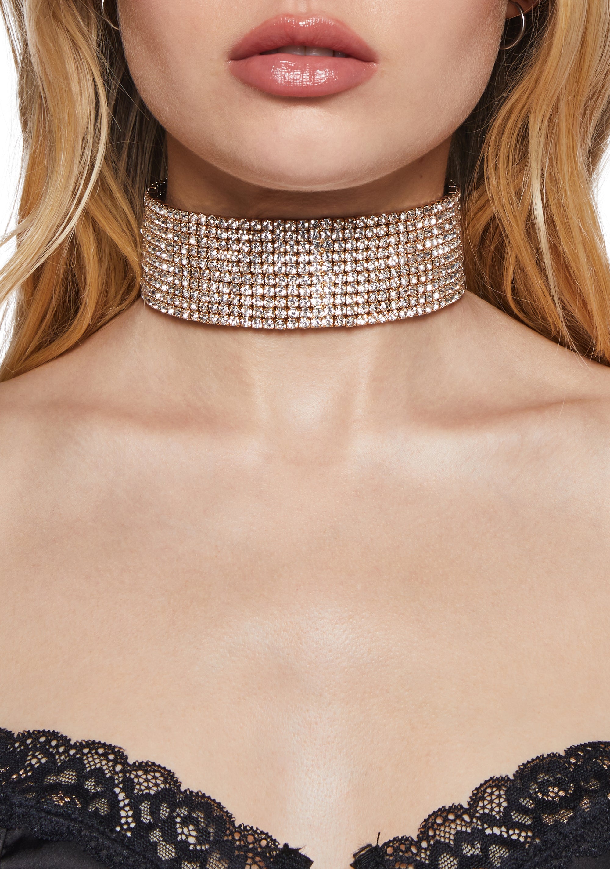 Rhinestone Choker - Gold – Dolls Kill
