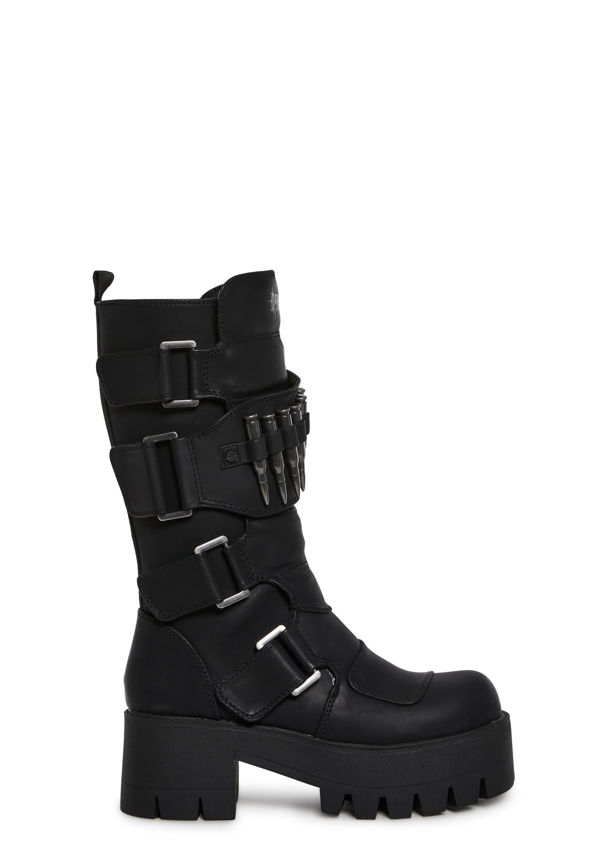 Matte Vegan Leather Buckled Bullet Military Combat Boots Darker 