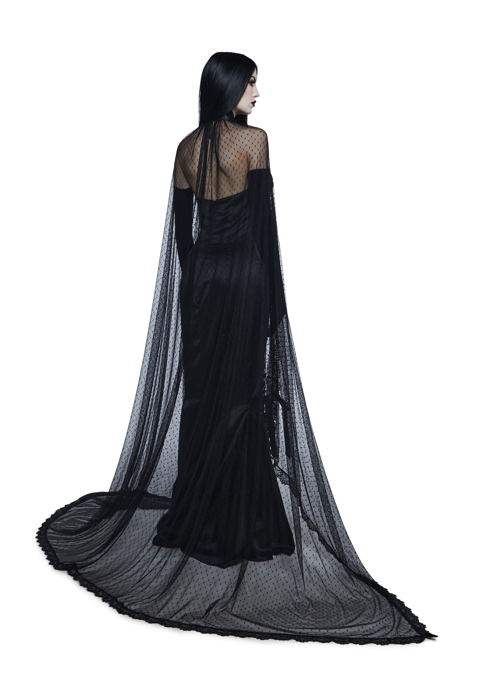 mesh cape dress Widow Vampire Goth Mesh Lace Swiss Dot Ribbon Cape