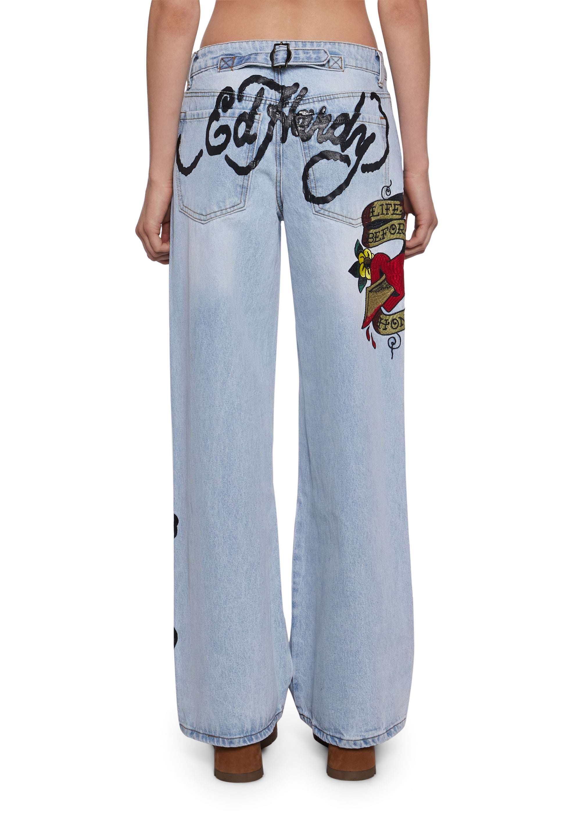 F R. Edward Ed Hardy Honor Dagger Baggy Jeans - Blue – Dolls Kill