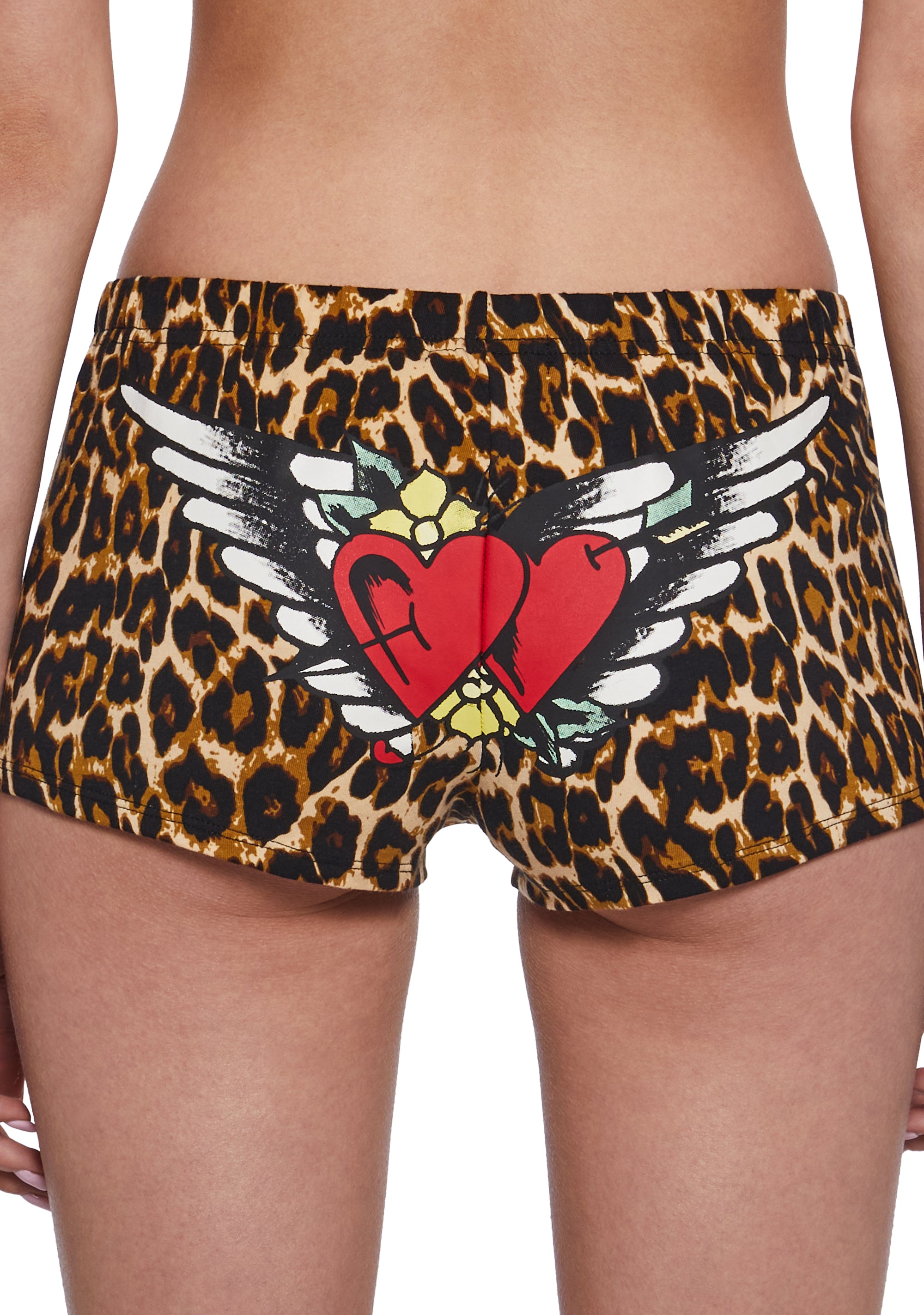 Ed Hardy Leopard Booty Shorts With Heart Wings - Multi – Dolls Kill