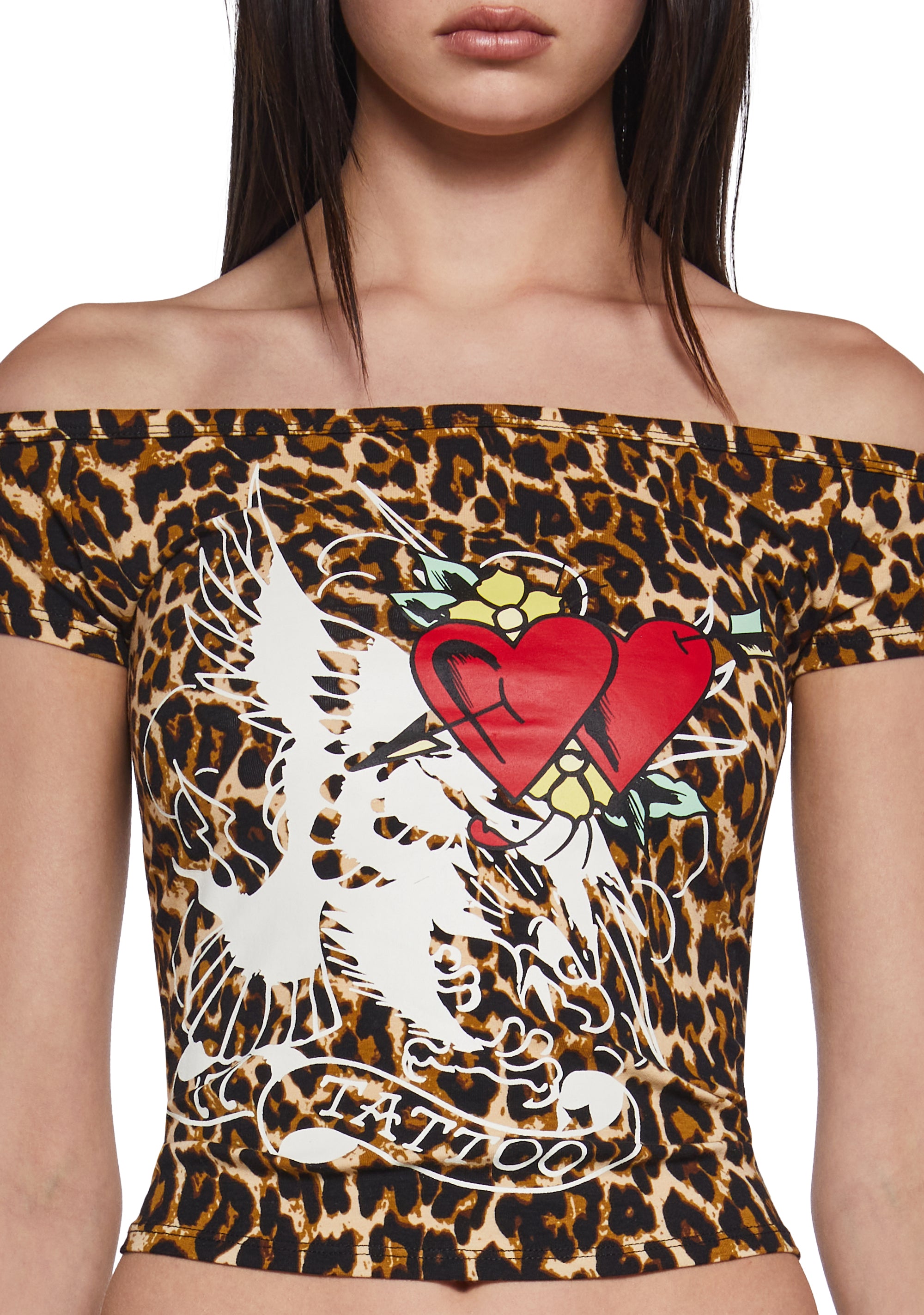 Hearts Off The Shoulder Leopard Top