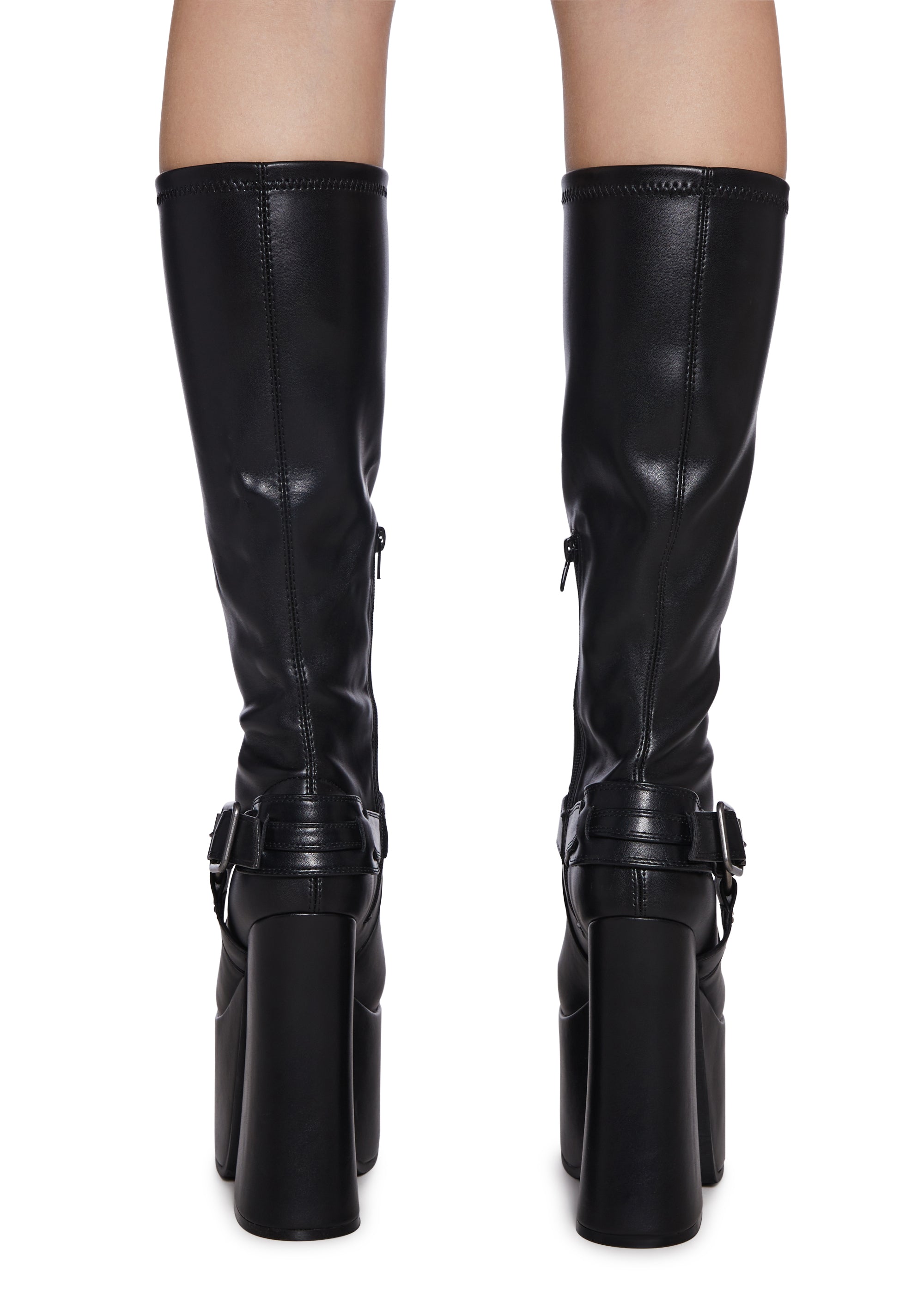 Womens Stretch Buckle Platform Boots Current Mood - Black