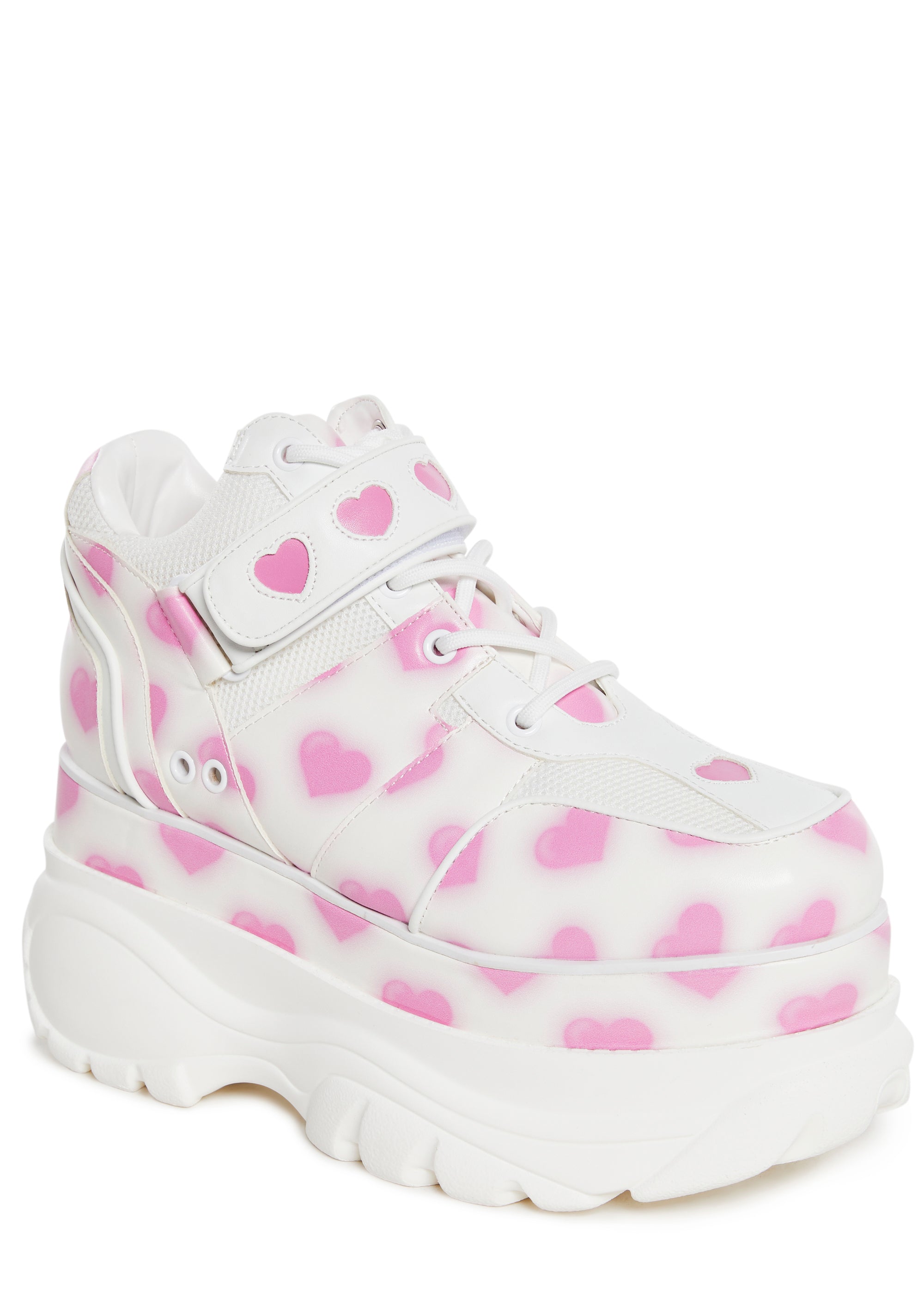 Heart Print Velcro Platform Sneakers Sugar Thrillz - White Heart Print Velcro Platform Sneakers Sugar Thrillz - White