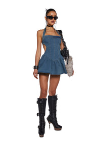 Punk Contradictions Halter Dress  - Blue